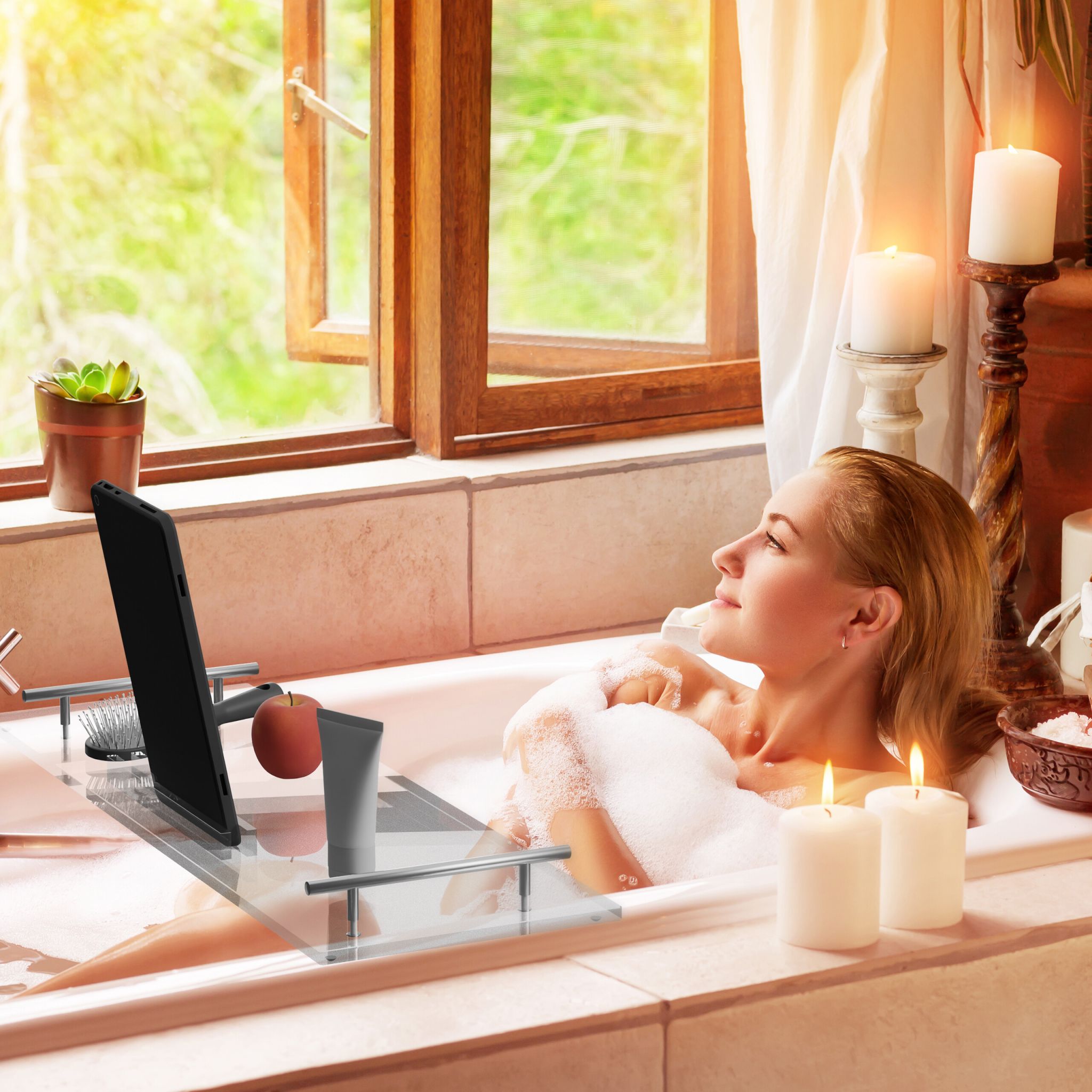 Badewannenablage Acryl Silber-Transparent von Relaxdays