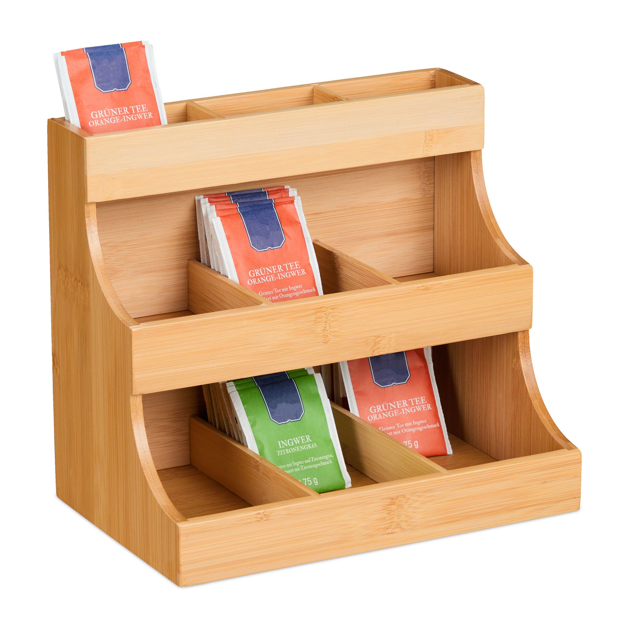 Tee Organizer 9 Fächer Bambus Hellbraun von Relaxdays