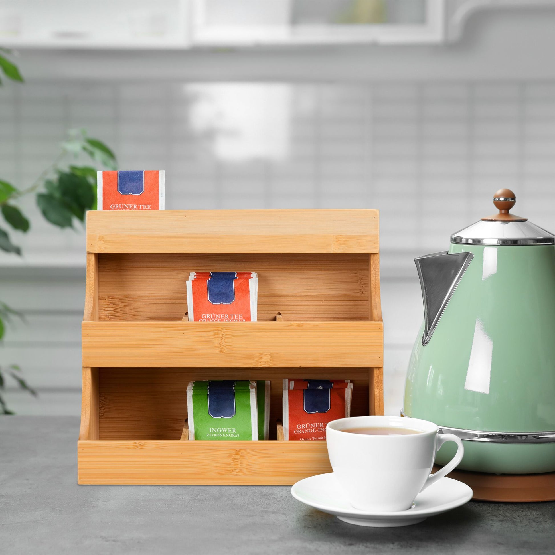 Tee Organizer 9 Fächer Bambus Hellbraun von Relaxdays