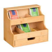 Tee Organizer mit Schublade 9 Fächer Hellbraun von Relaxdays