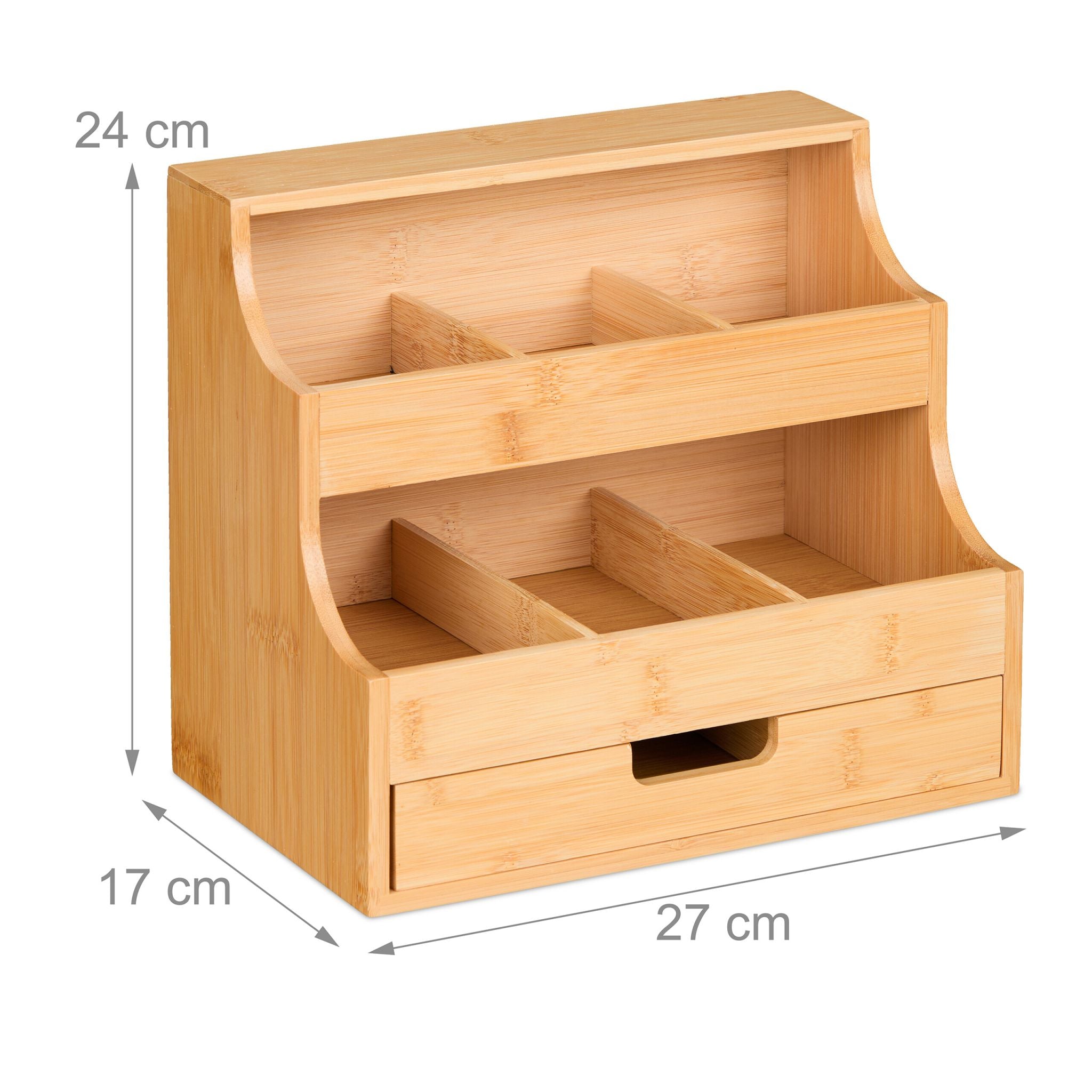 Tee Organizer mit Schublade 9 Fächer Hellbraun von Relaxdays