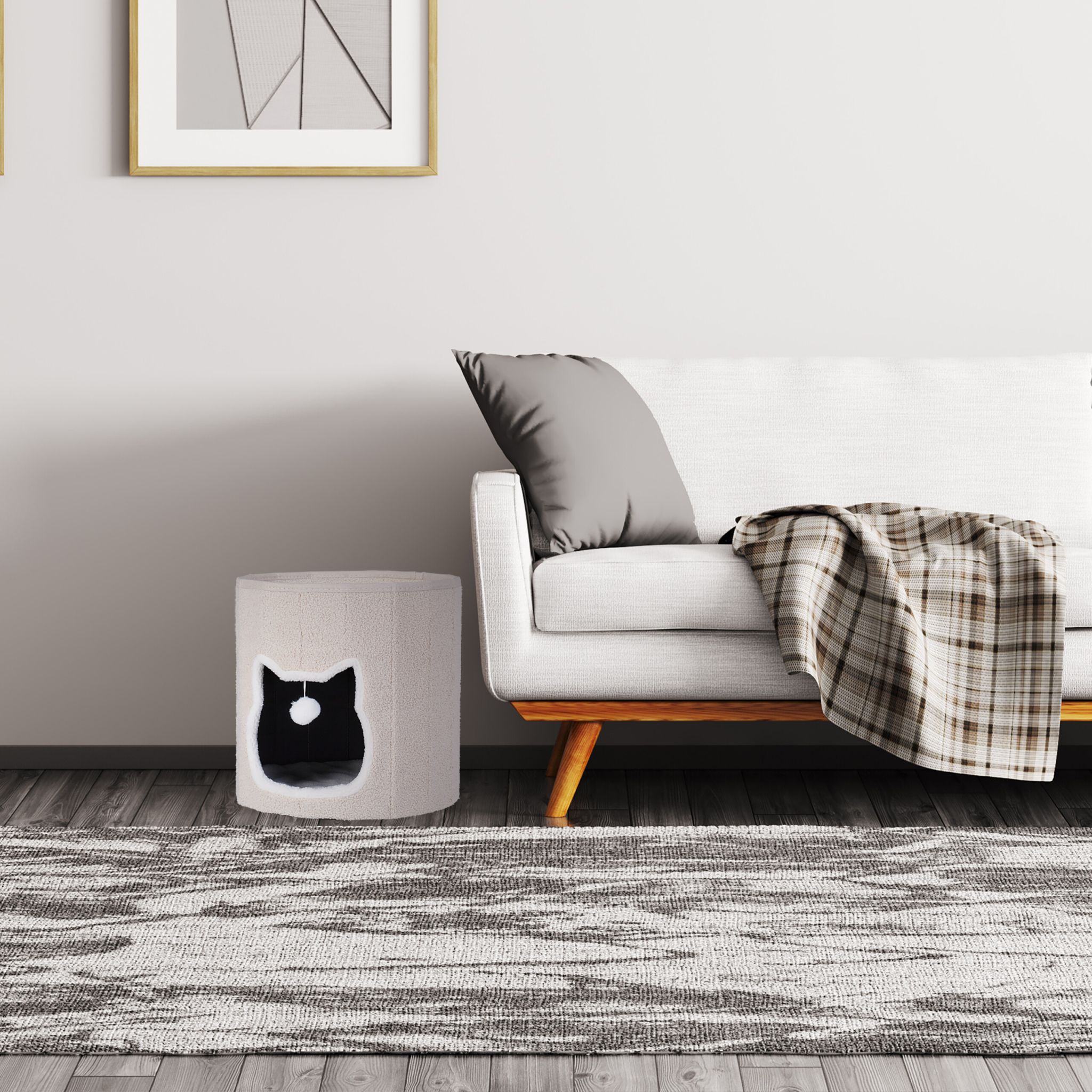 Faltbare Katzenhöhle in Beige Beige-Weiss-Schwarz von Relaxdays