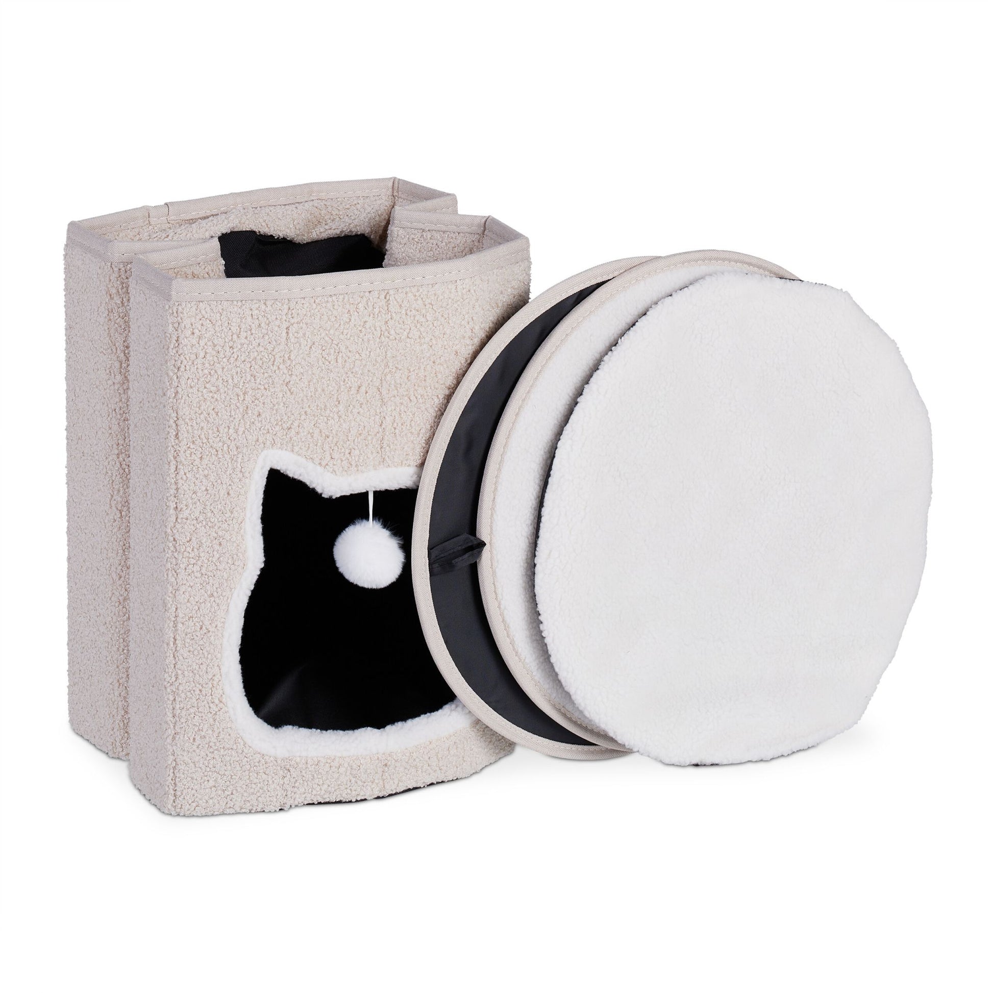 Faltbare Katzenhöhle in Beige Beige-Weiss-Schwarz von Relaxdays