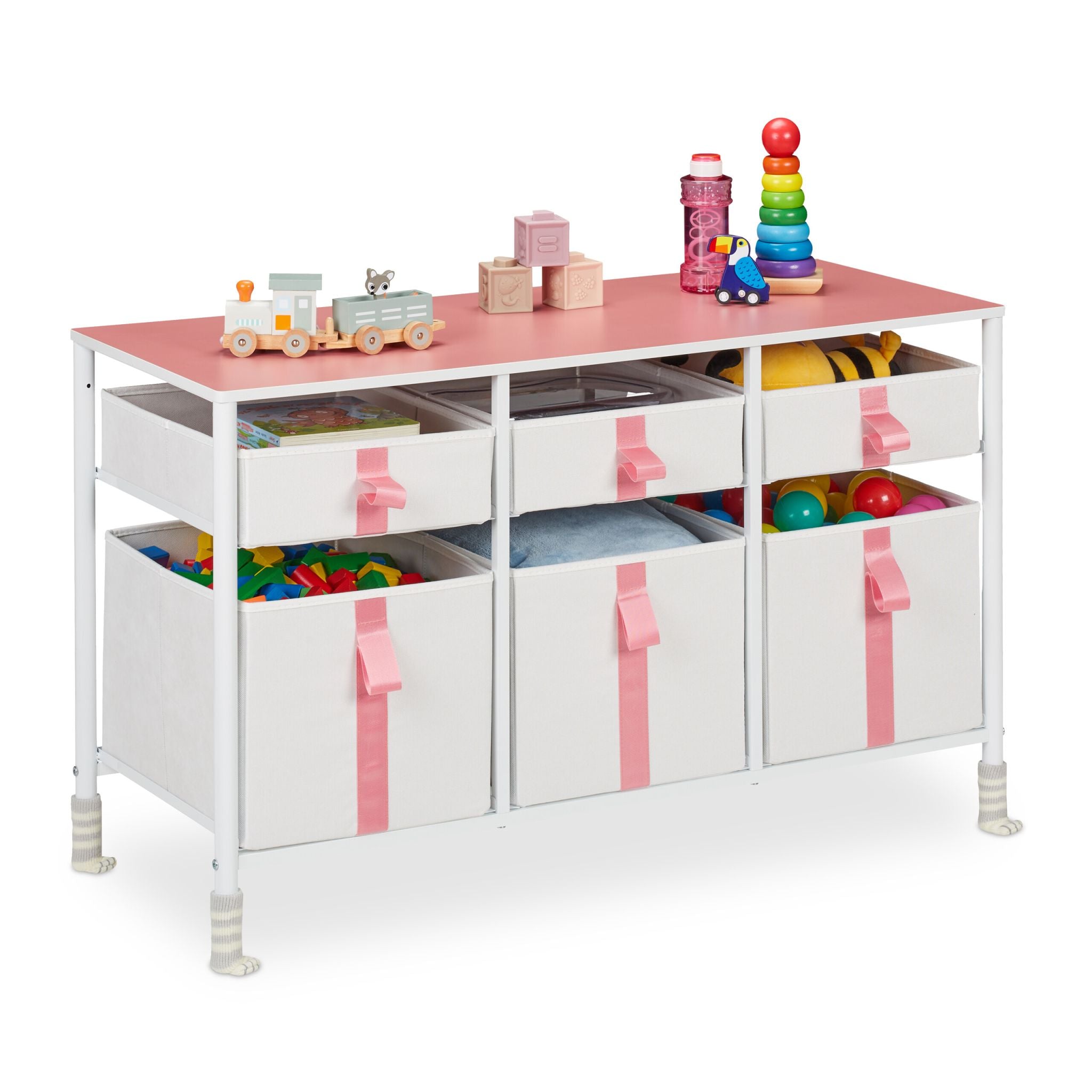 Kommode für Kinder 6 Schubladen Weiss-Creme-Rosa von Relaxdays