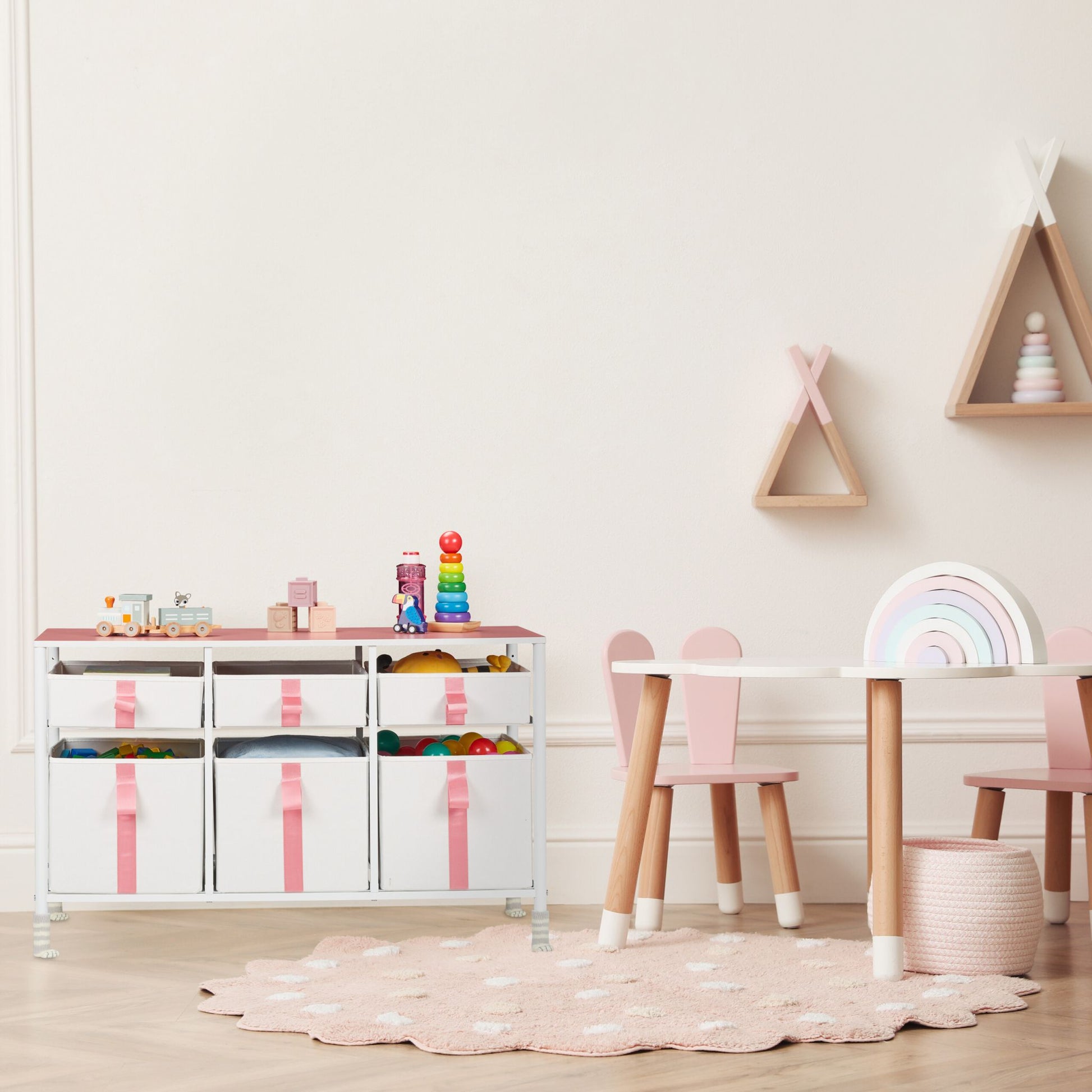 Kommode für Kinder 6 Schubladen Weiss-Creme-Rosa von Relaxdays