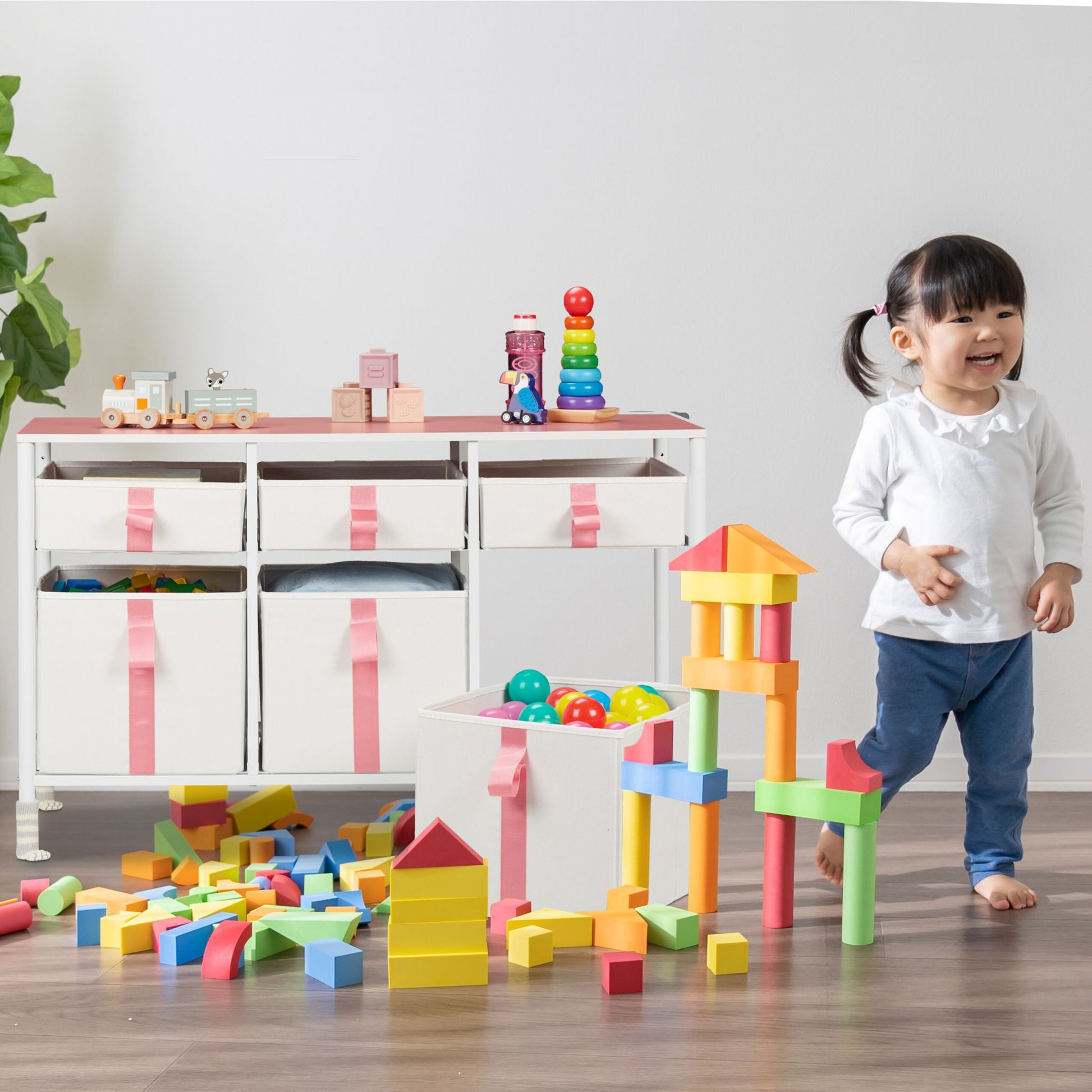 Kommode für Kinder 6 Schubladen Weiss-Creme-Rosa von Relaxdays