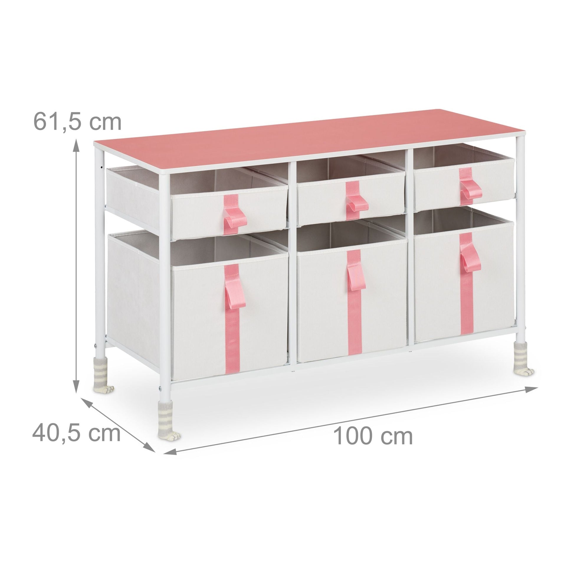 Kommode für Kinder 6 Schubladen Weiss-Creme-Rosa von Relaxdays