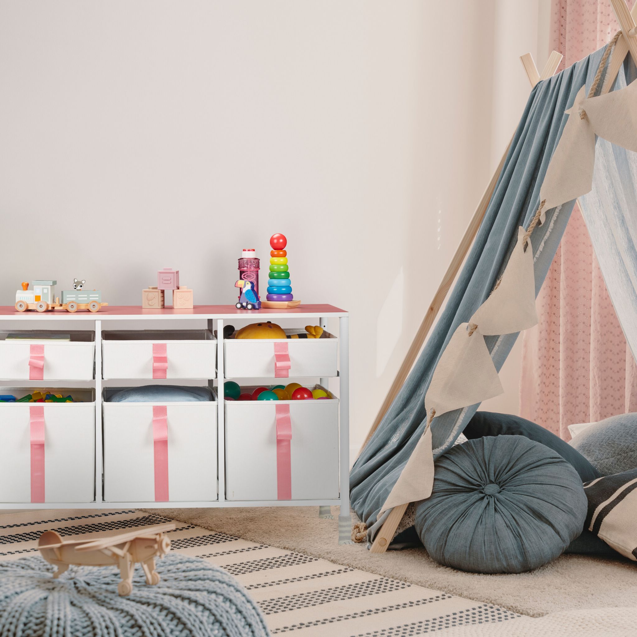 Kommode für Kinder 6 Schubladen Weiss-Creme-Rosa von Relaxdays