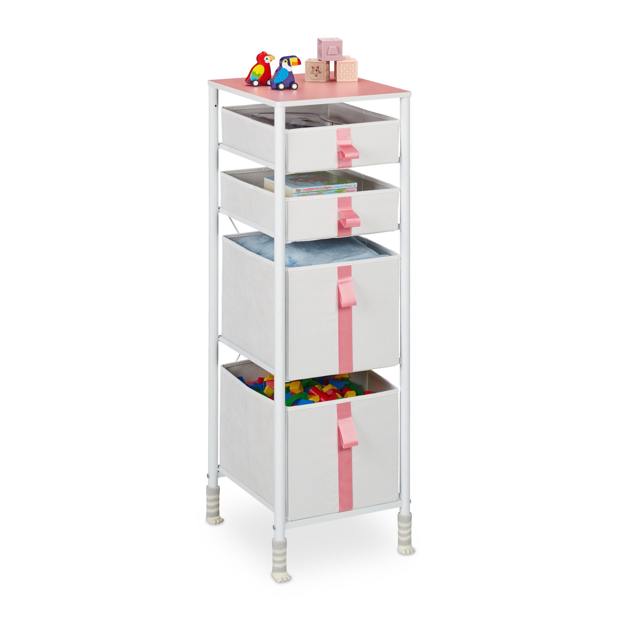 Kommode für Kinder 4 Schubladen Weiss-Creme-Rosa von Relaxdays