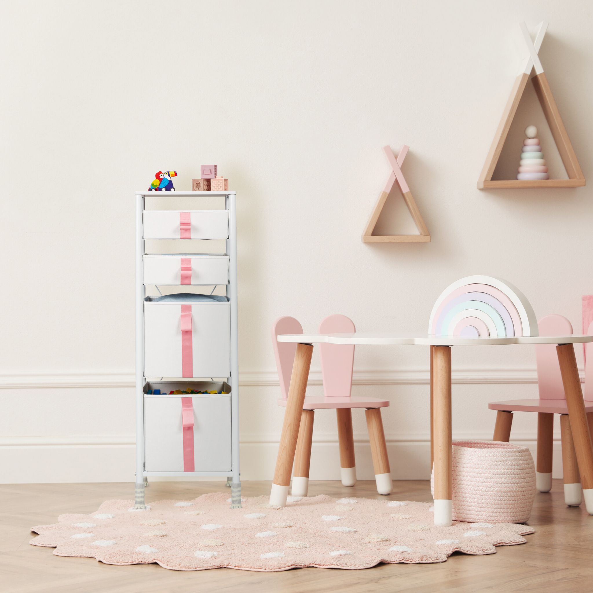 Kommode für Kinder 4 Schubladen Weiss-Creme-Rosa von Relaxdays