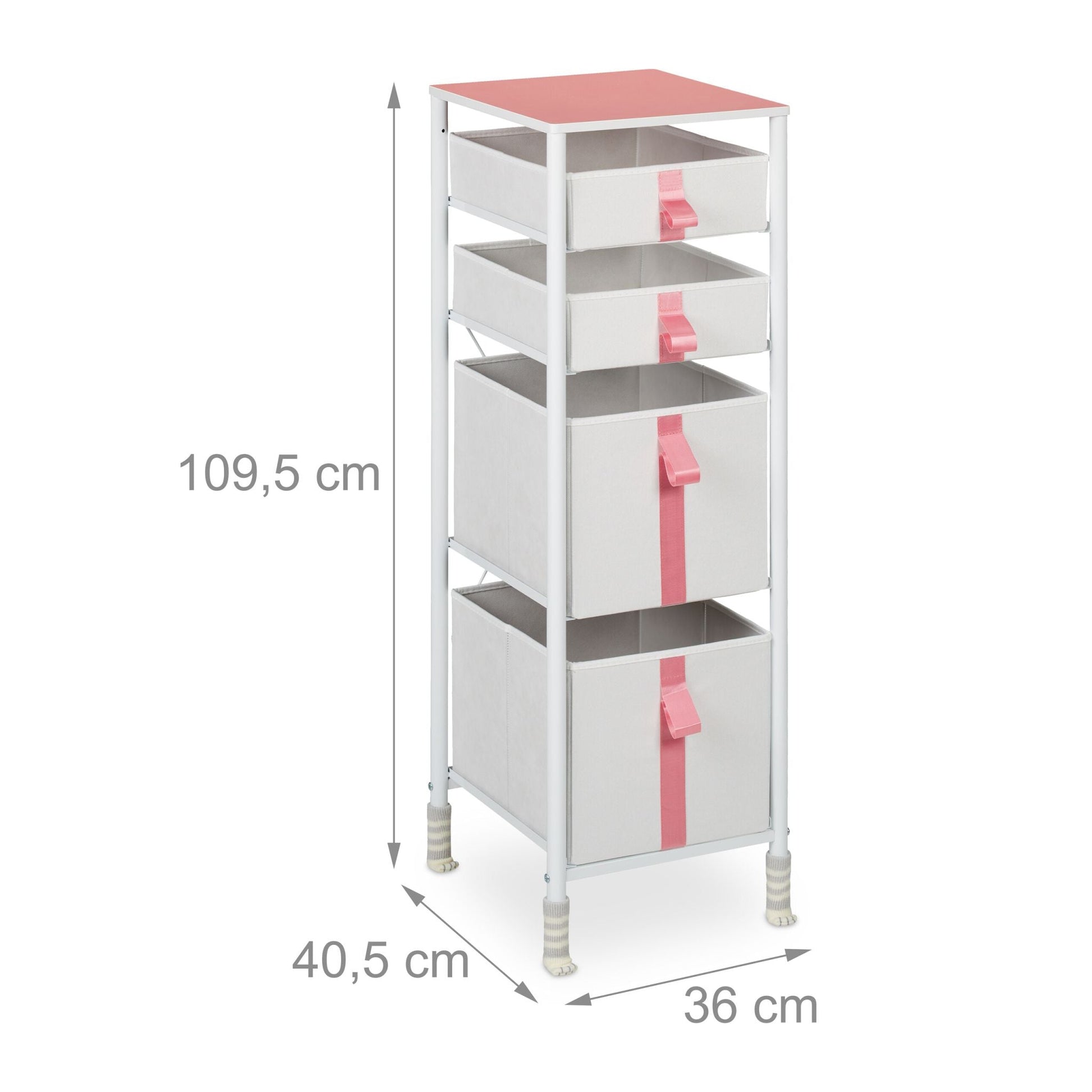 Kommode für Kinder 4 Schubladen Weiss-Creme-Rosa von Relaxdays