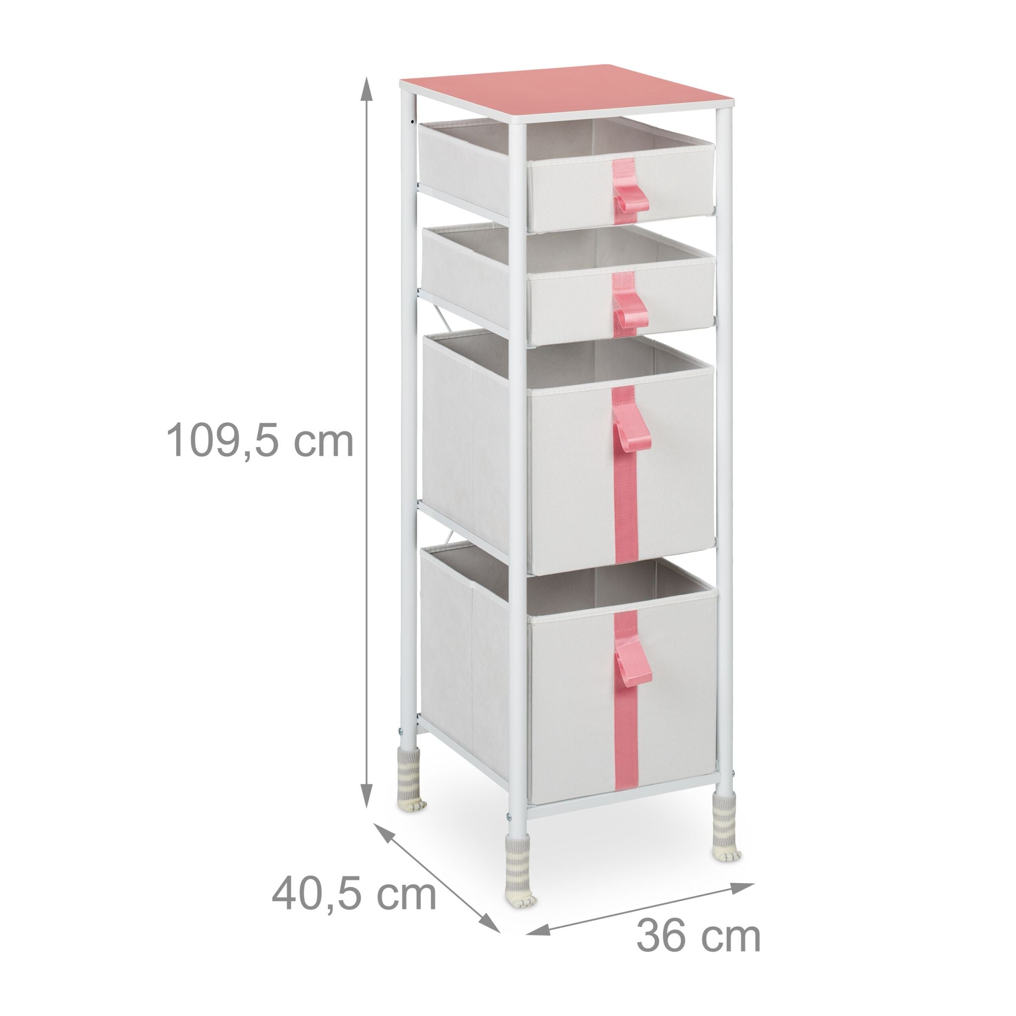 Kommode für Kinder 4 Schubladen Weiss-Creme-Rosa von Relaxdays