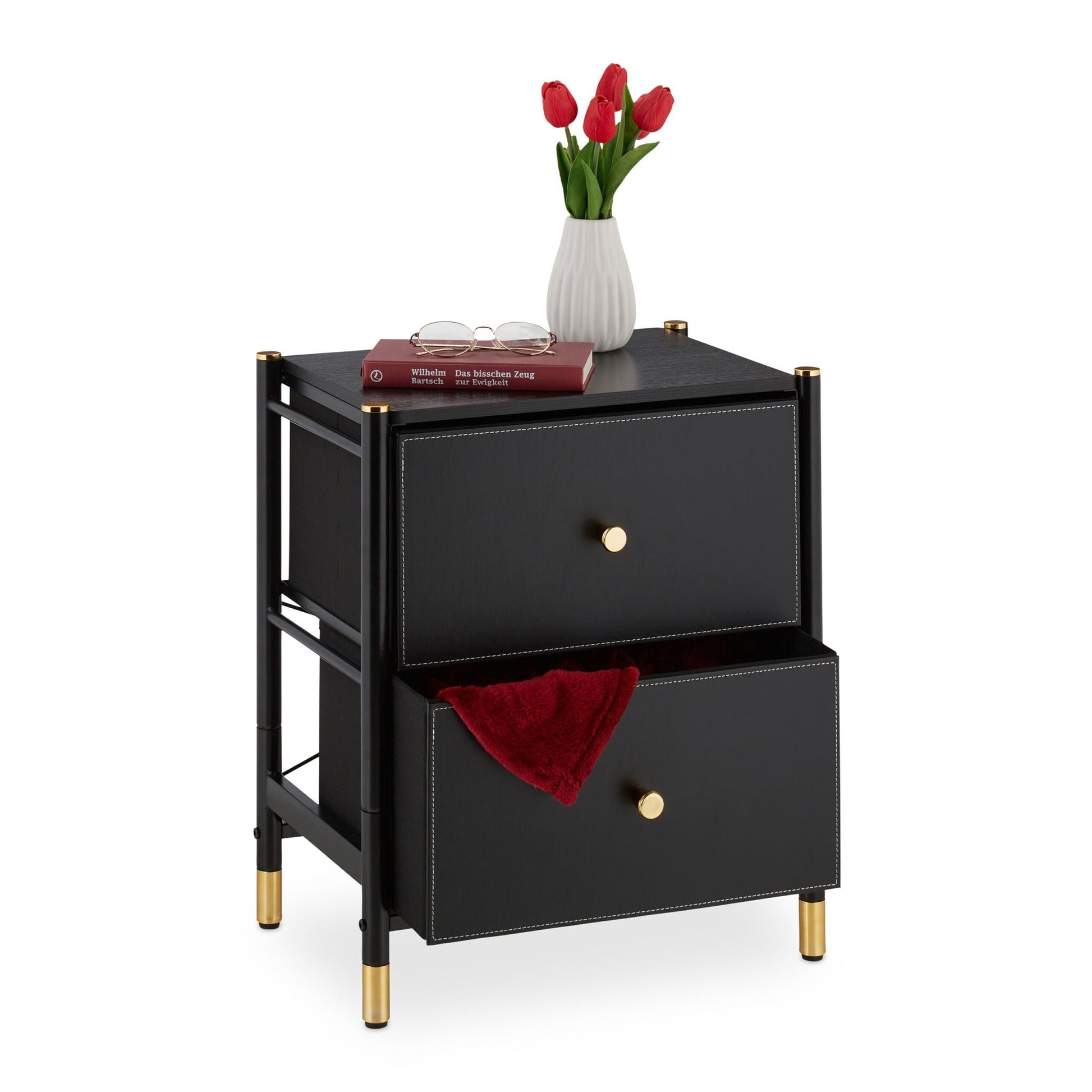 Beistellschrank mit 2 Schubladen Gold-Schwarz von Relaxdays