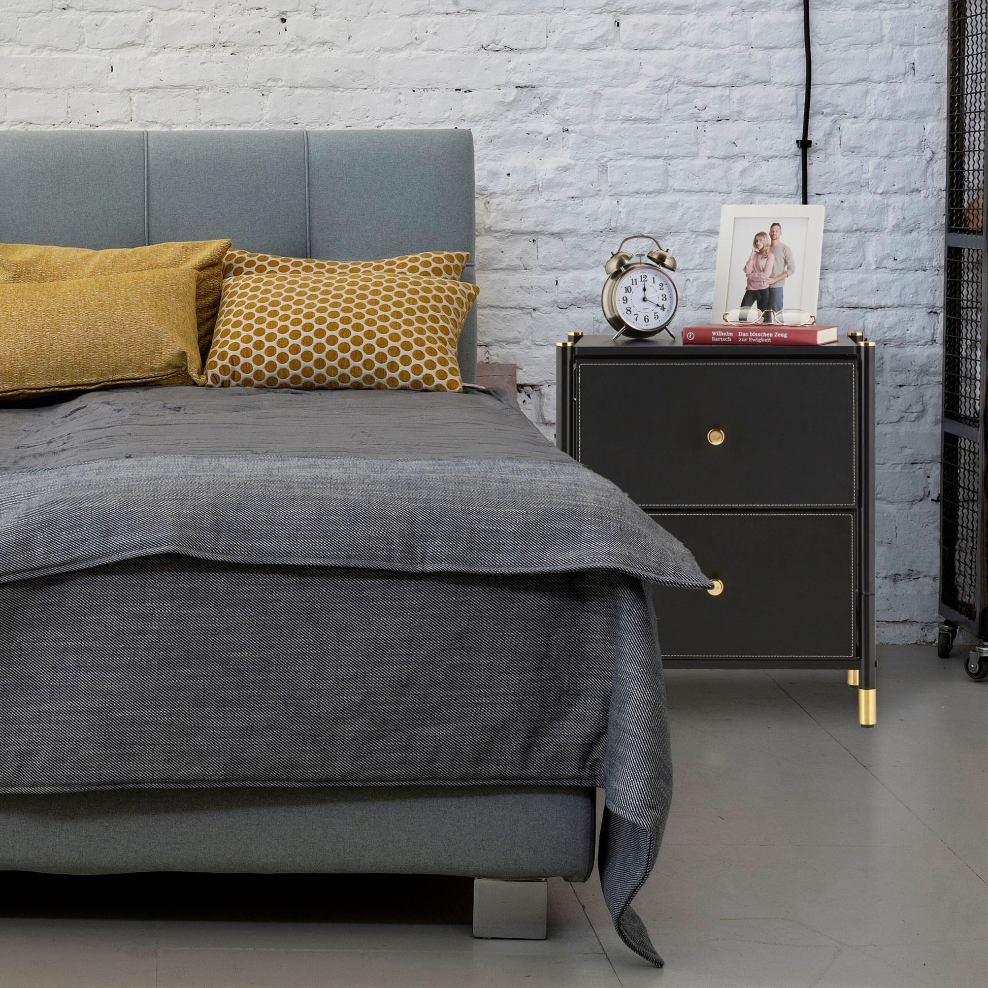 Beistellschrank mit 2 Schubladen Gold-Schwarz von Relaxdays