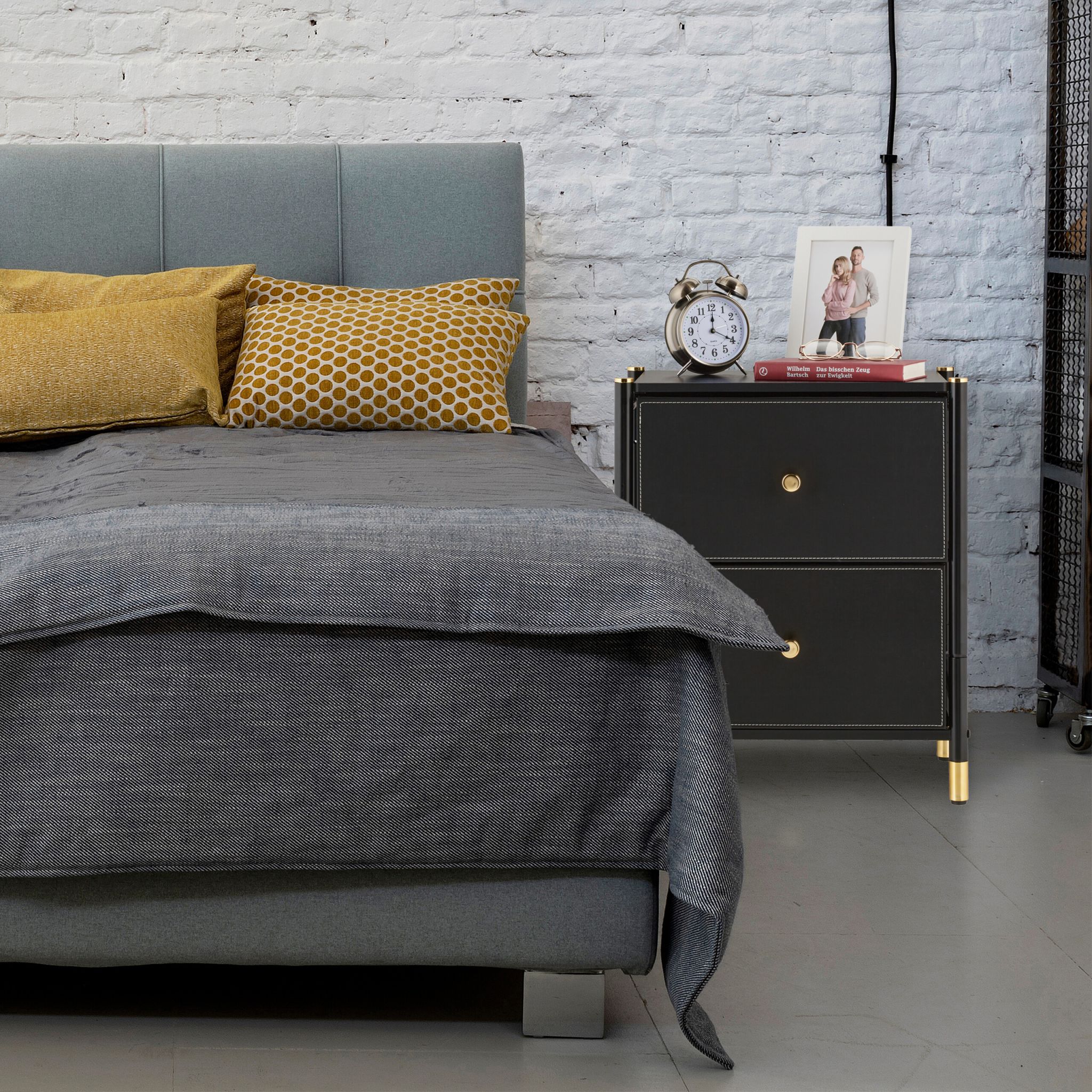 Beistellschrank mit 2 Schubladen Gold-Schwarz von Relaxdays