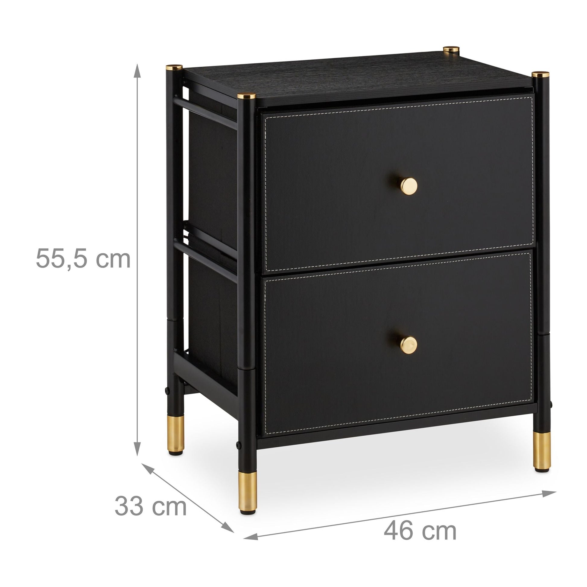 Beistellschrank mit 2 Schubladen Gold-Schwarz von Relaxdays