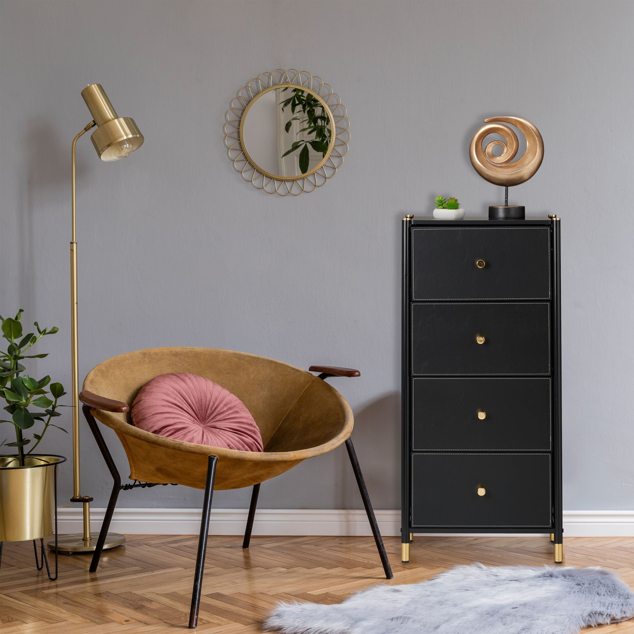Kommode mit 4 Schubladen Gold-Schwarz von Relaxdays