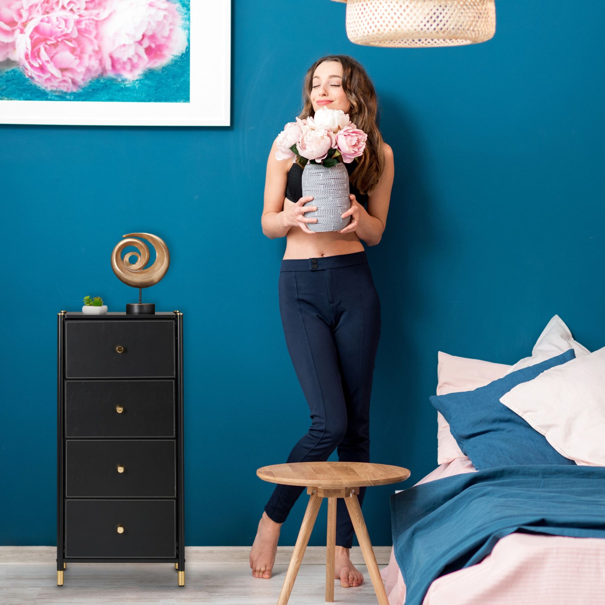 Kommode mit 4 Schubladen Gold-Schwarz von Relaxdays