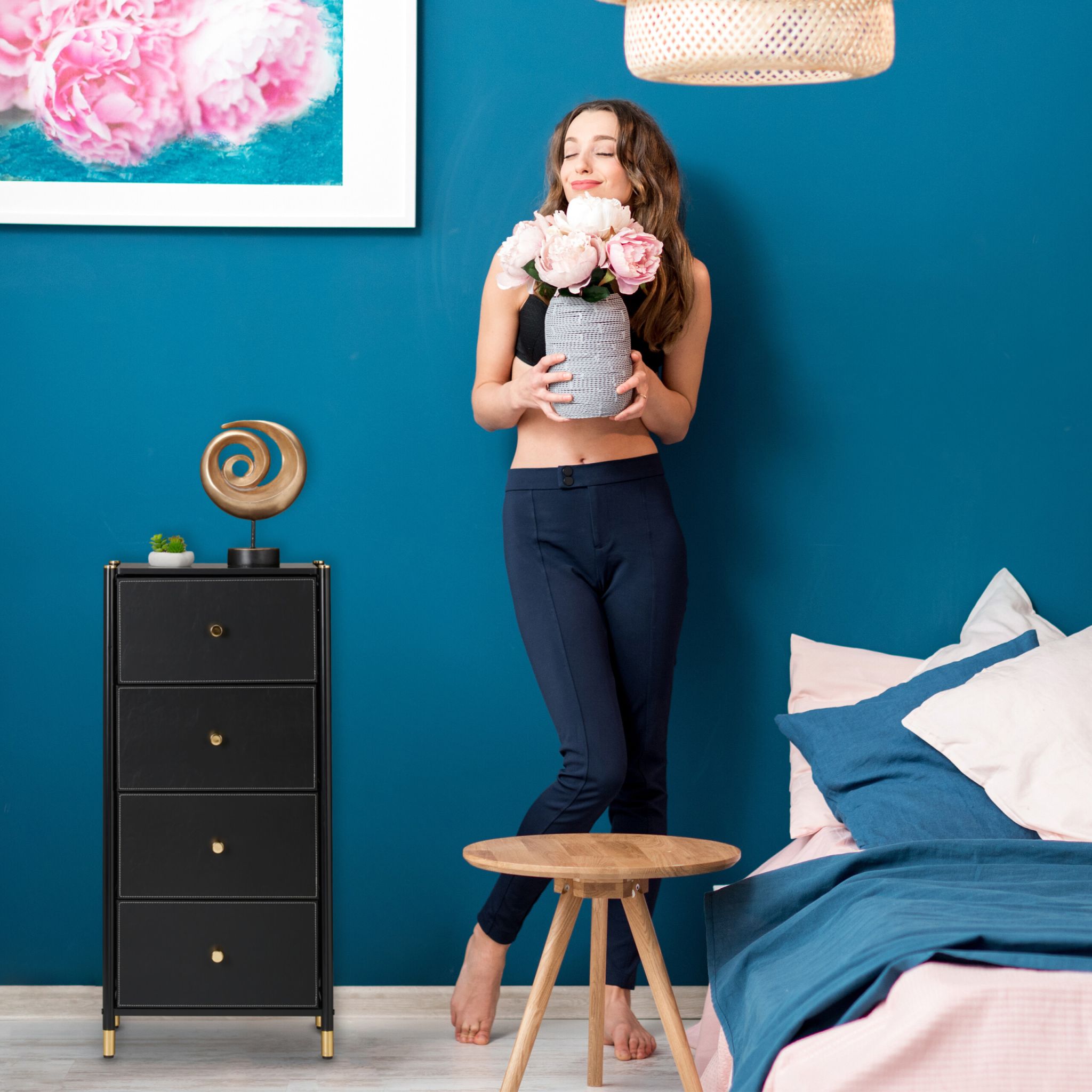 Kommode mit 4 Schubladen Gold-Schwarz von Relaxdays