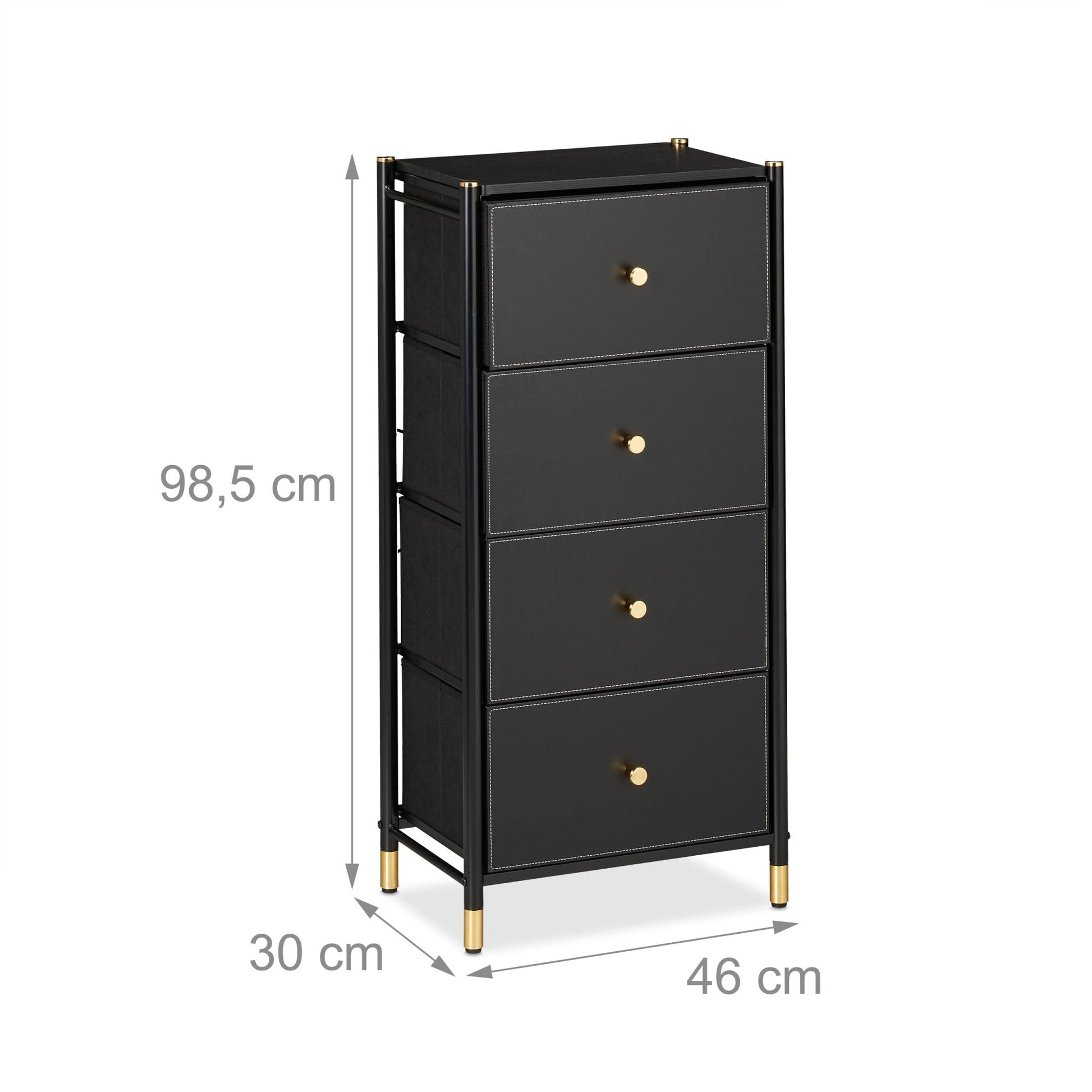 Kommode mit 4 Schubladen Gold-Schwarz von Relaxdays