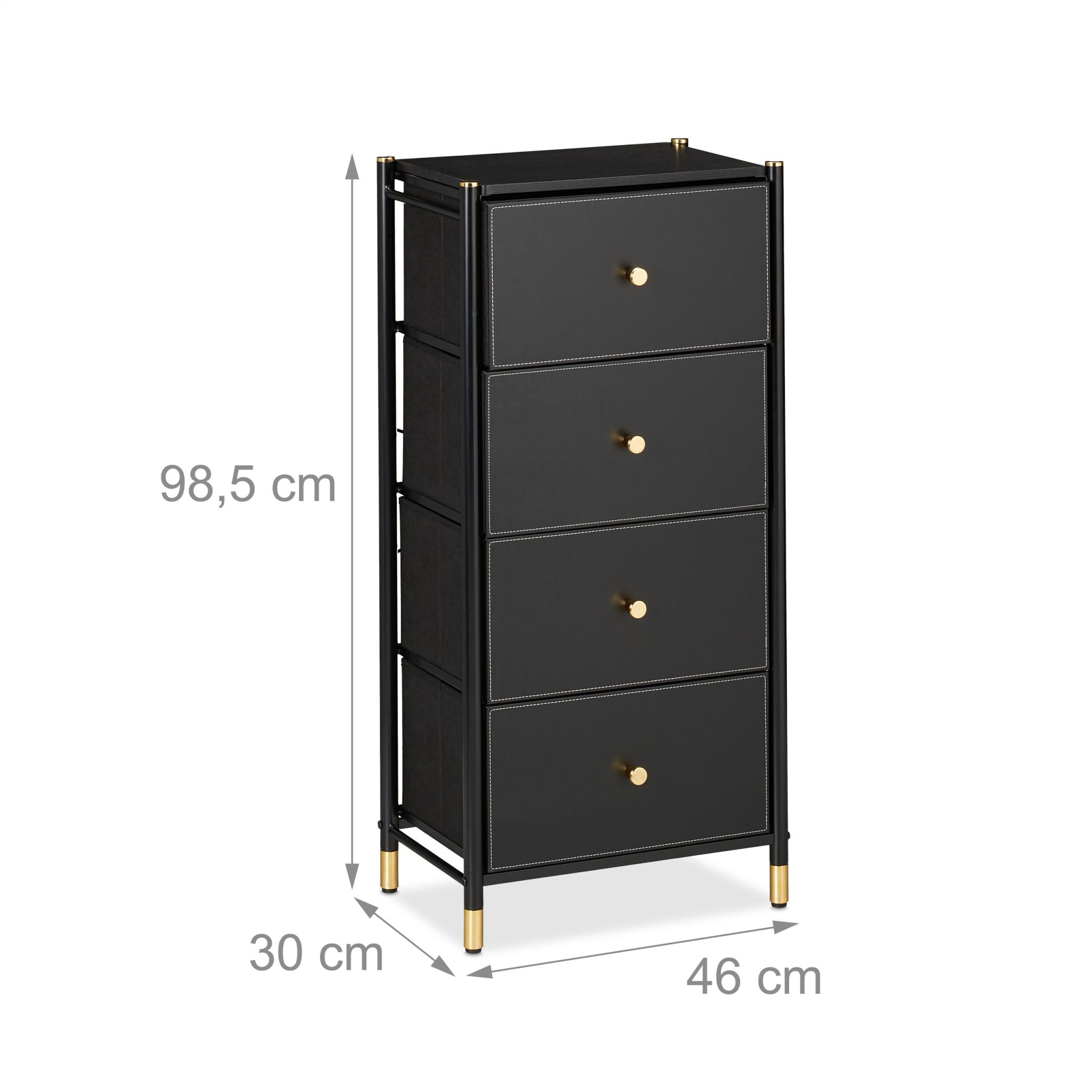 Kommode mit 4 Schubladen Gold-Schwarz von Relaxdays