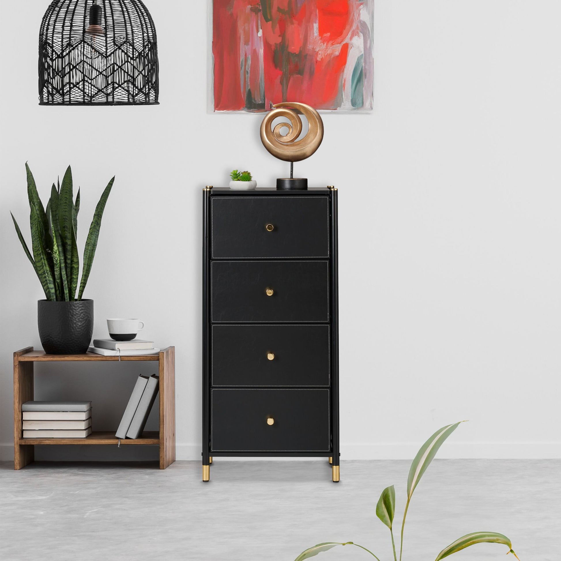 Kommode mit 4 Schubladen Gold-Schwarz von Relaxdays