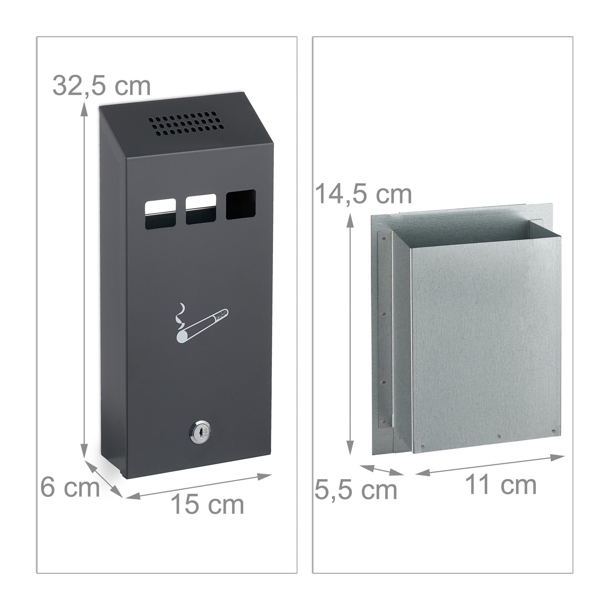 Wandaschenbecher in Anthrazit Anthrazit-Weiss-Silber von Relaxdays