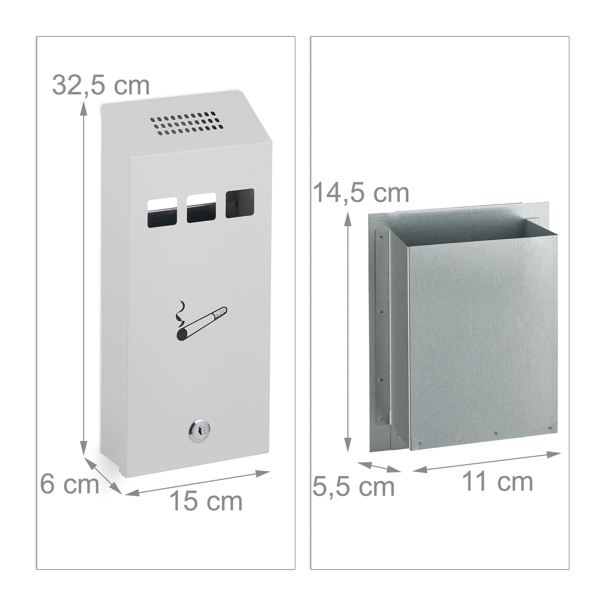 Wandaschenbecher Weiss-Schwarz-Silber von Relaxdays
