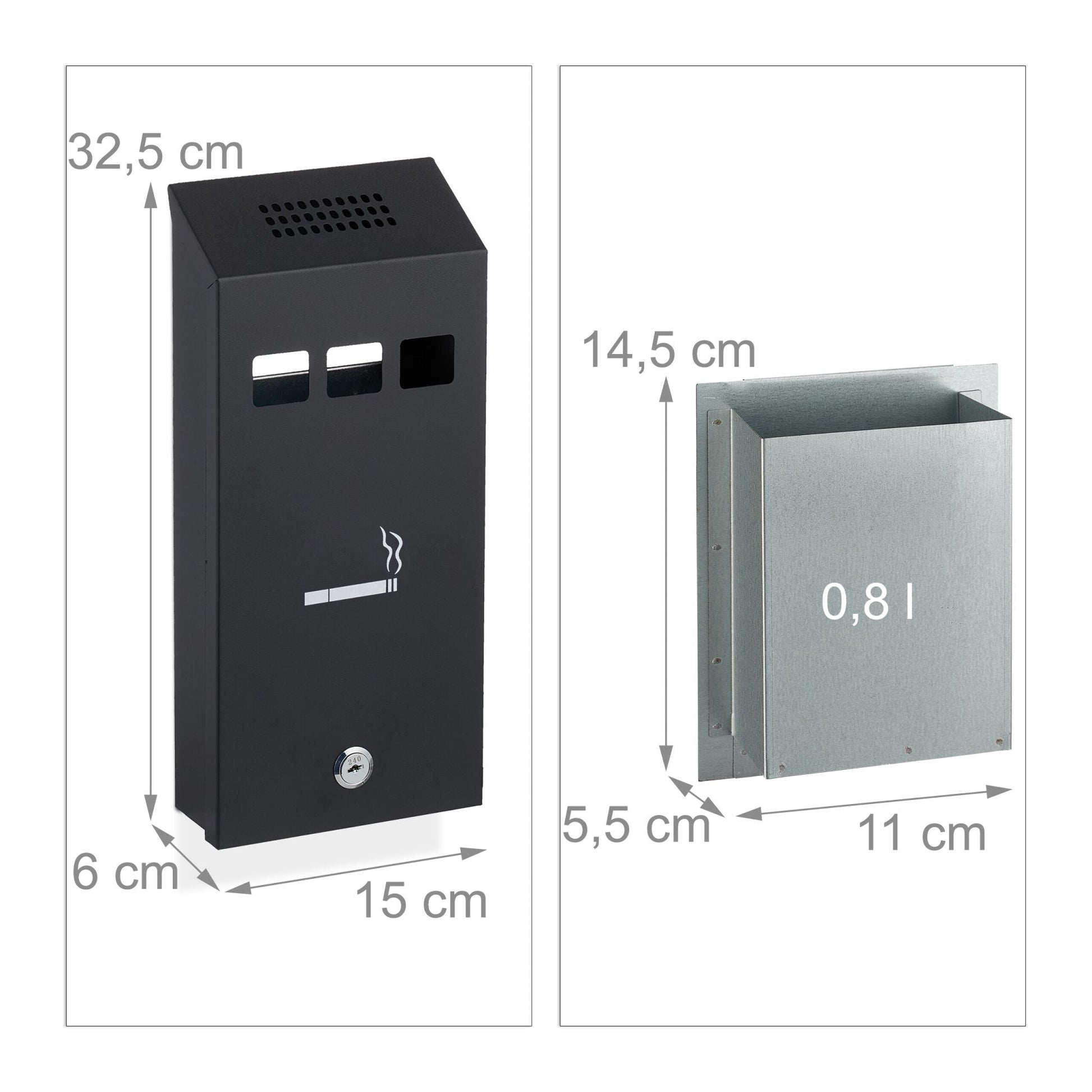 Wandaschenbecher Weiss-Schwarz-Silber von Relaxdays