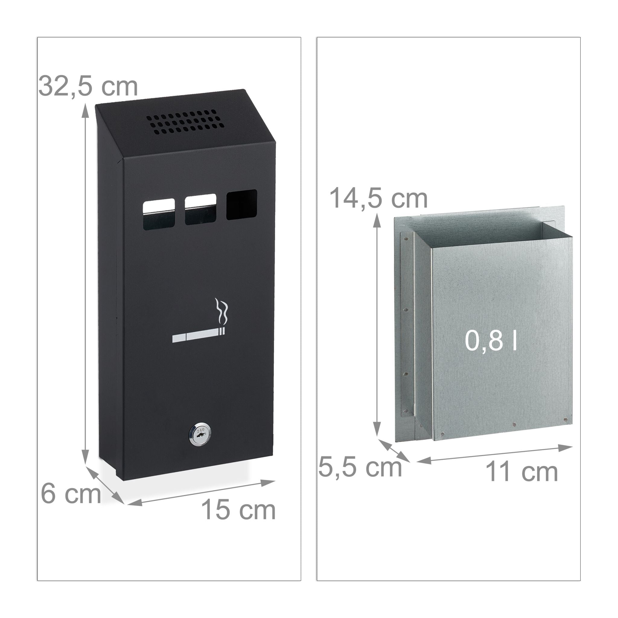 Wandaschenbecher Weiss-Schwarz-Silber von Relaxdays