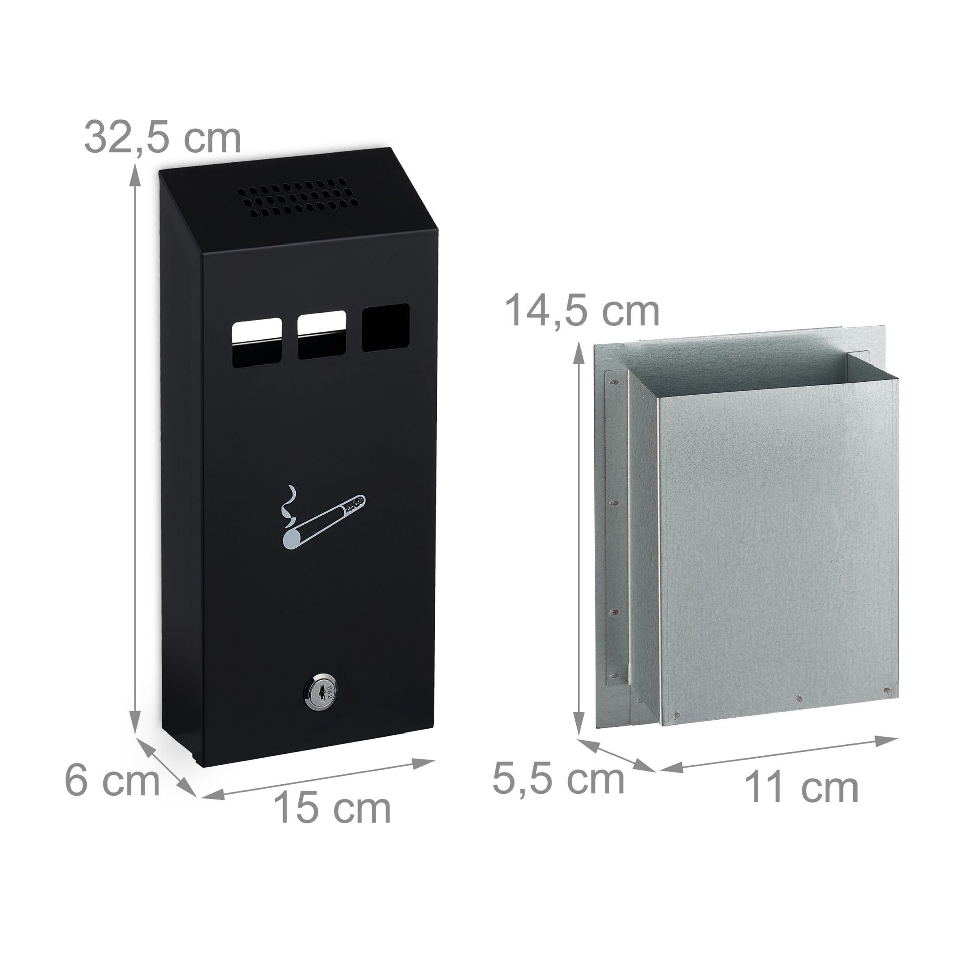 Wandaschenbecher Weiss-Schwarz-Silber von Relaxdays