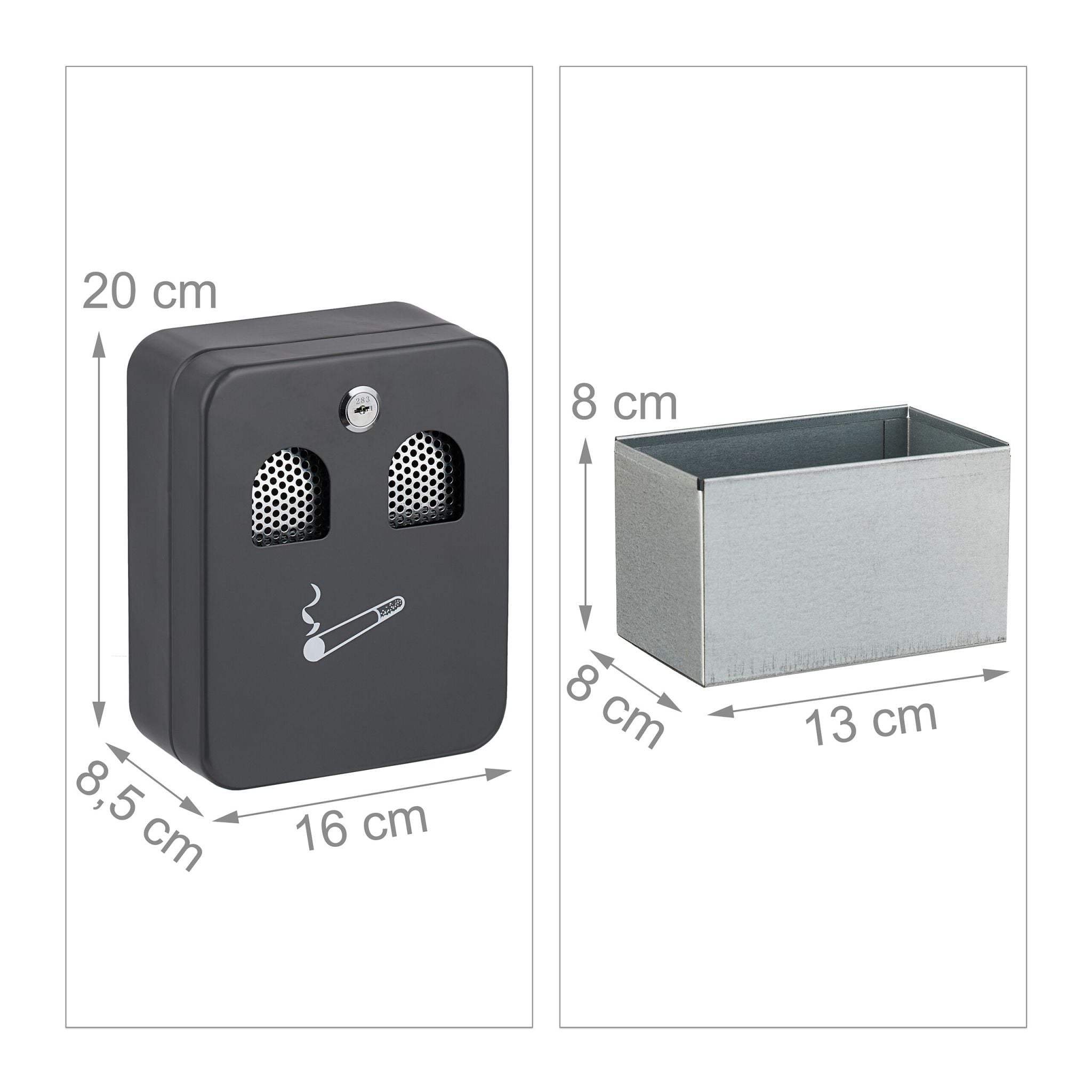 Wandaschenbecher in Anthrazit Anthrazit-Weiss-Silber von Relaxdays