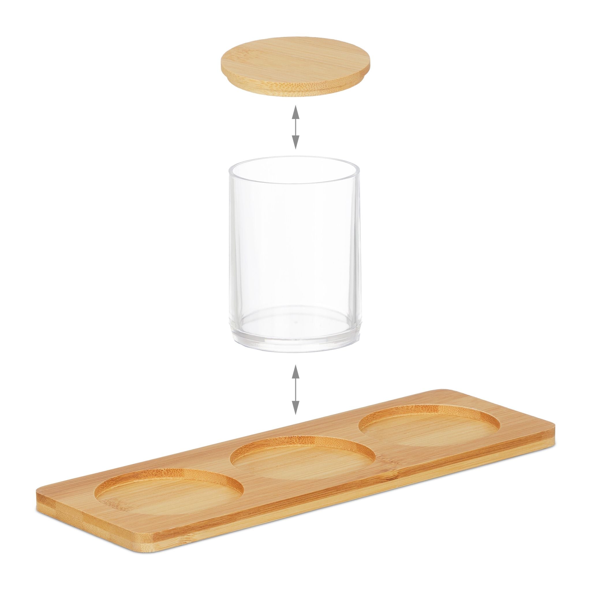 Wattestäbchenbehälter mit Tablett Hellbraun-Transparent von Relaxdays