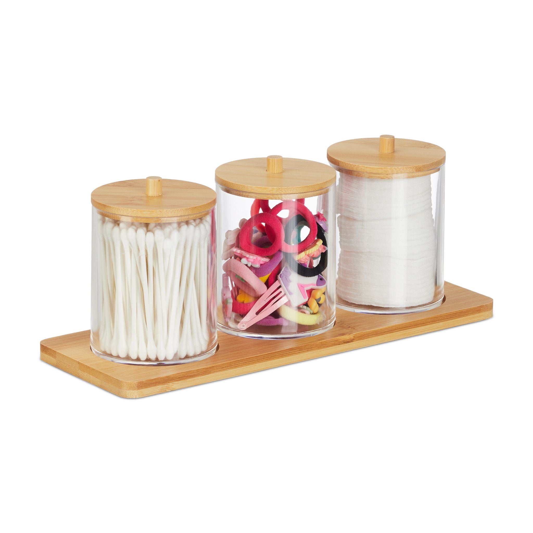 Wattestäbchenbehälter mit Tablett Hellbraun-Transparent von Relaxdays