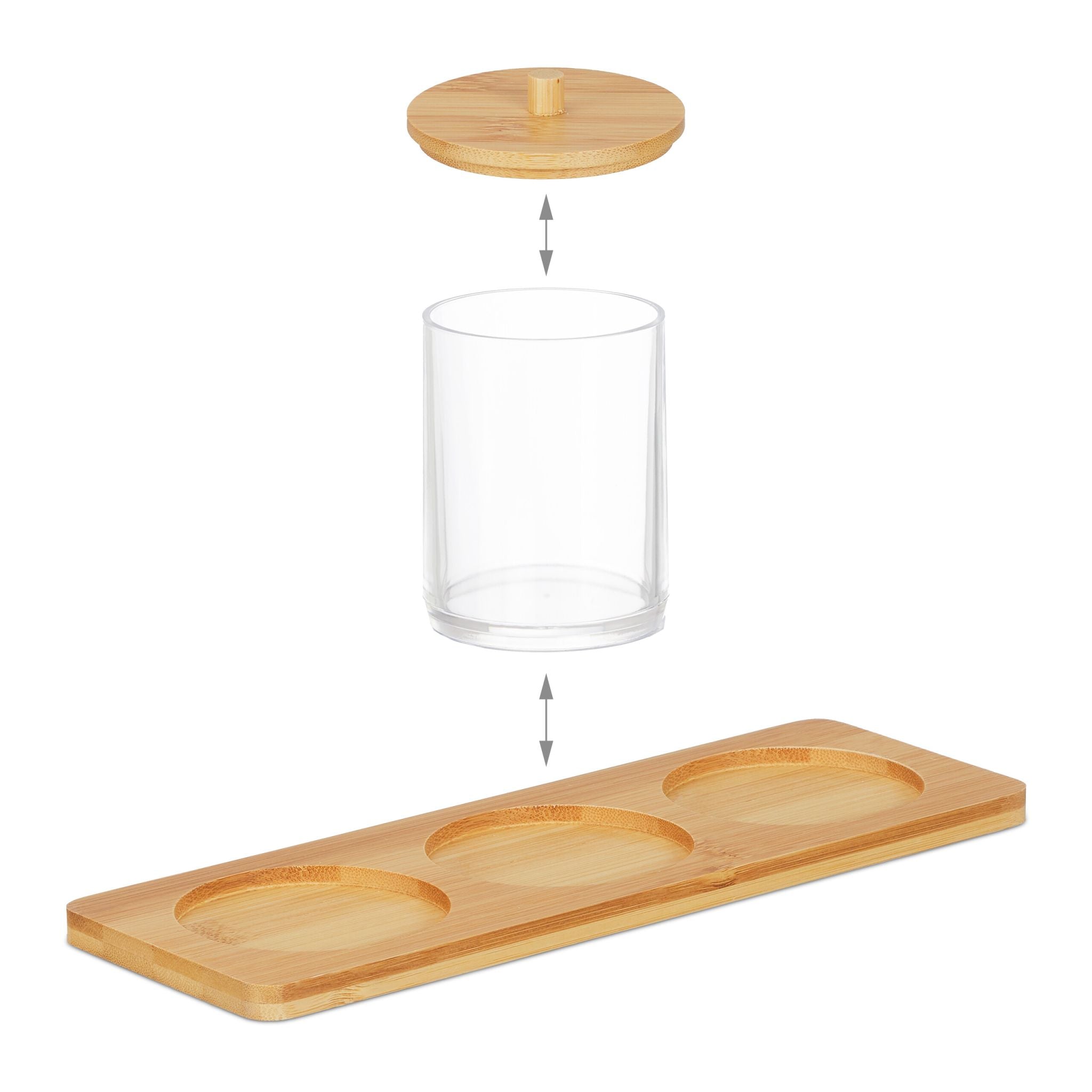 Wattestäbchenbehälter mit Tablett Hellbraun-Transparent von Relaxdays