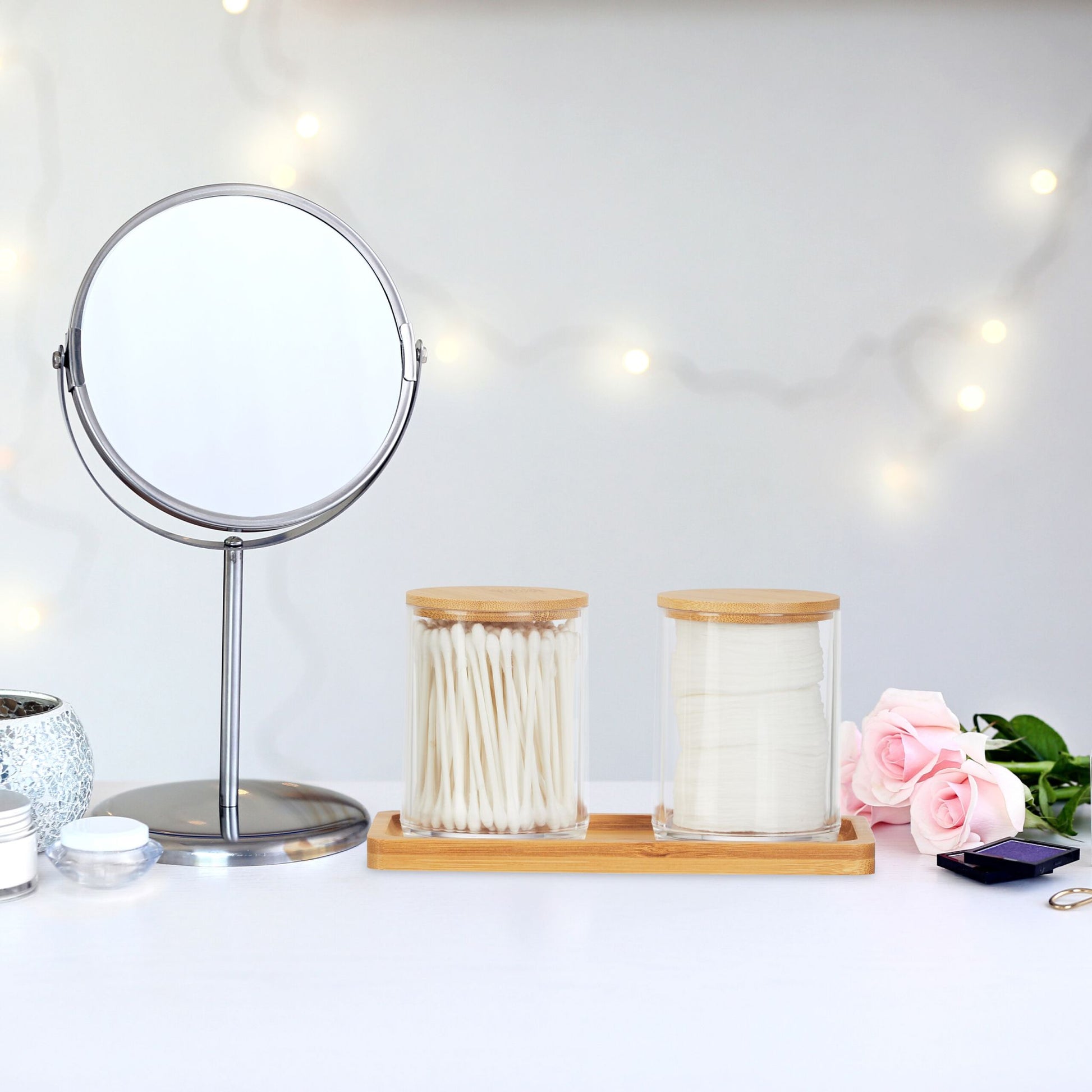 Wattestäbchenbehälter mit Tablett Hellbraun-Transparent von Relaxdays