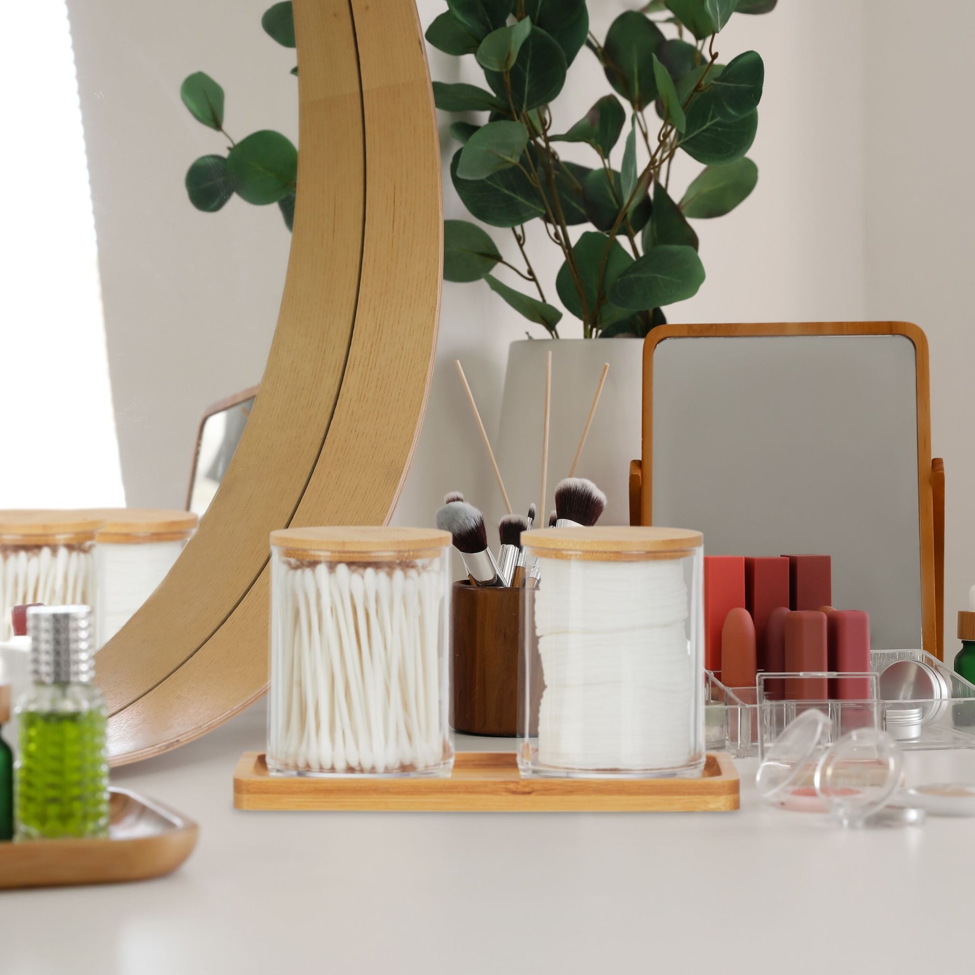 Wattestäbchenbehälter mit Tablett Hellbraun-Transparent von Relaxdays