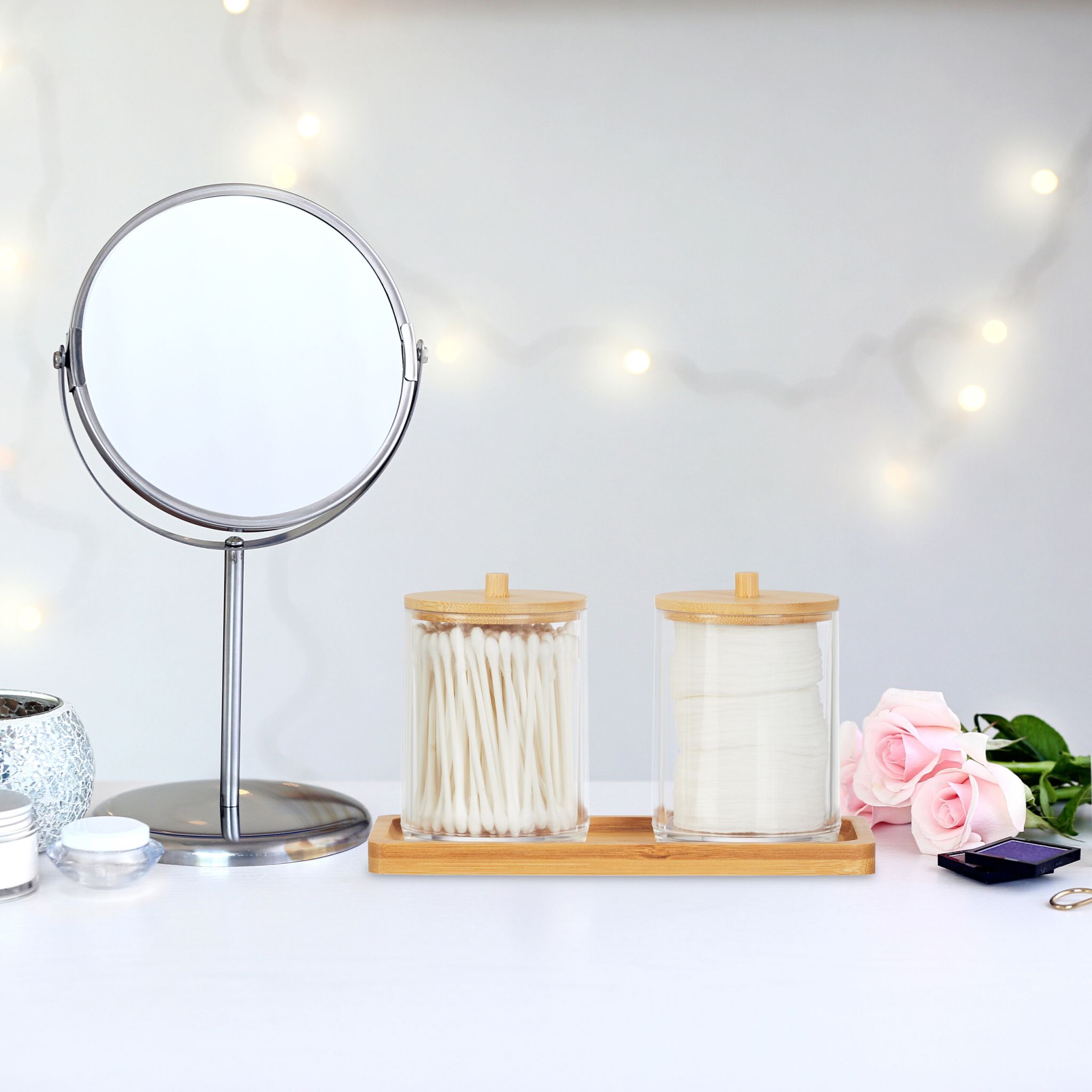 Wattestäbchenbehälter mit Tablett Hellbraun-Transparent von Relaxdays