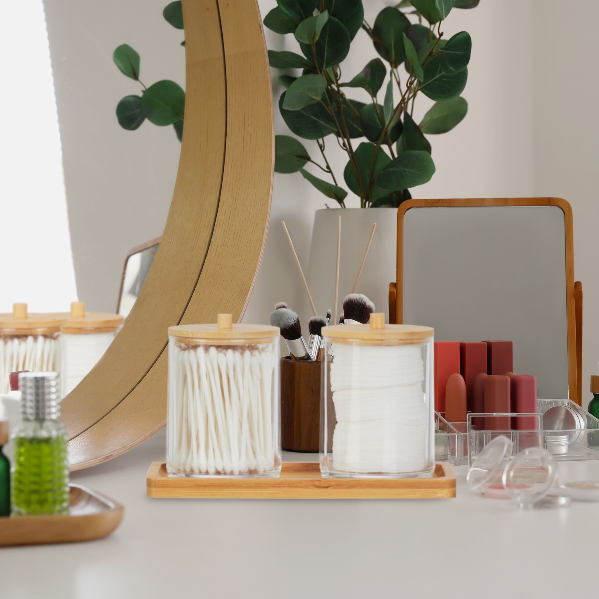 Wattestäbchenbehälter mit Tablett Hellbraun-Transparent von Relaxdays