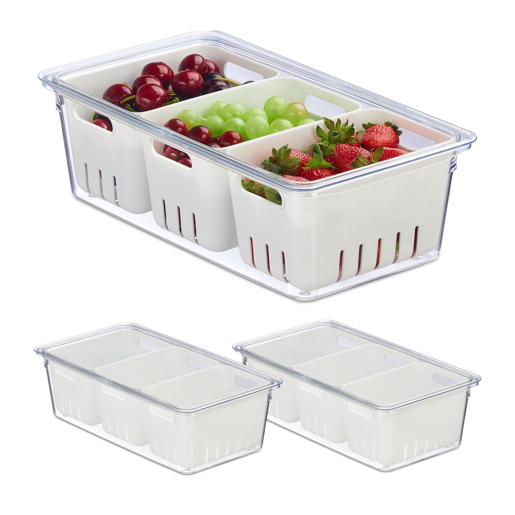 Kühlschrank Organizer 3er-Set Weiss-Transparent von Relaxdays