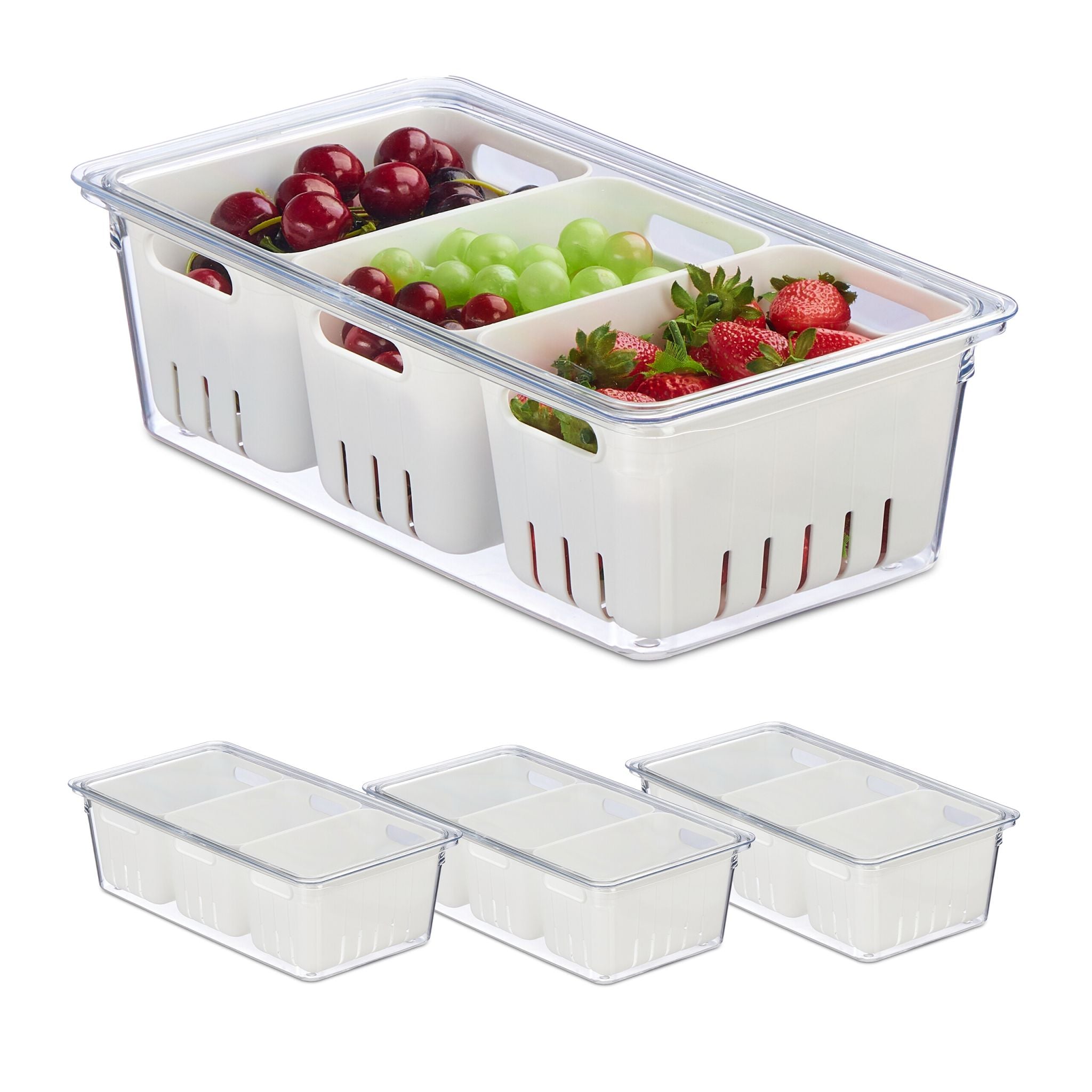 Kühlschrank Organizer 4er-Set Weiss-Transparent von Relaxdays
