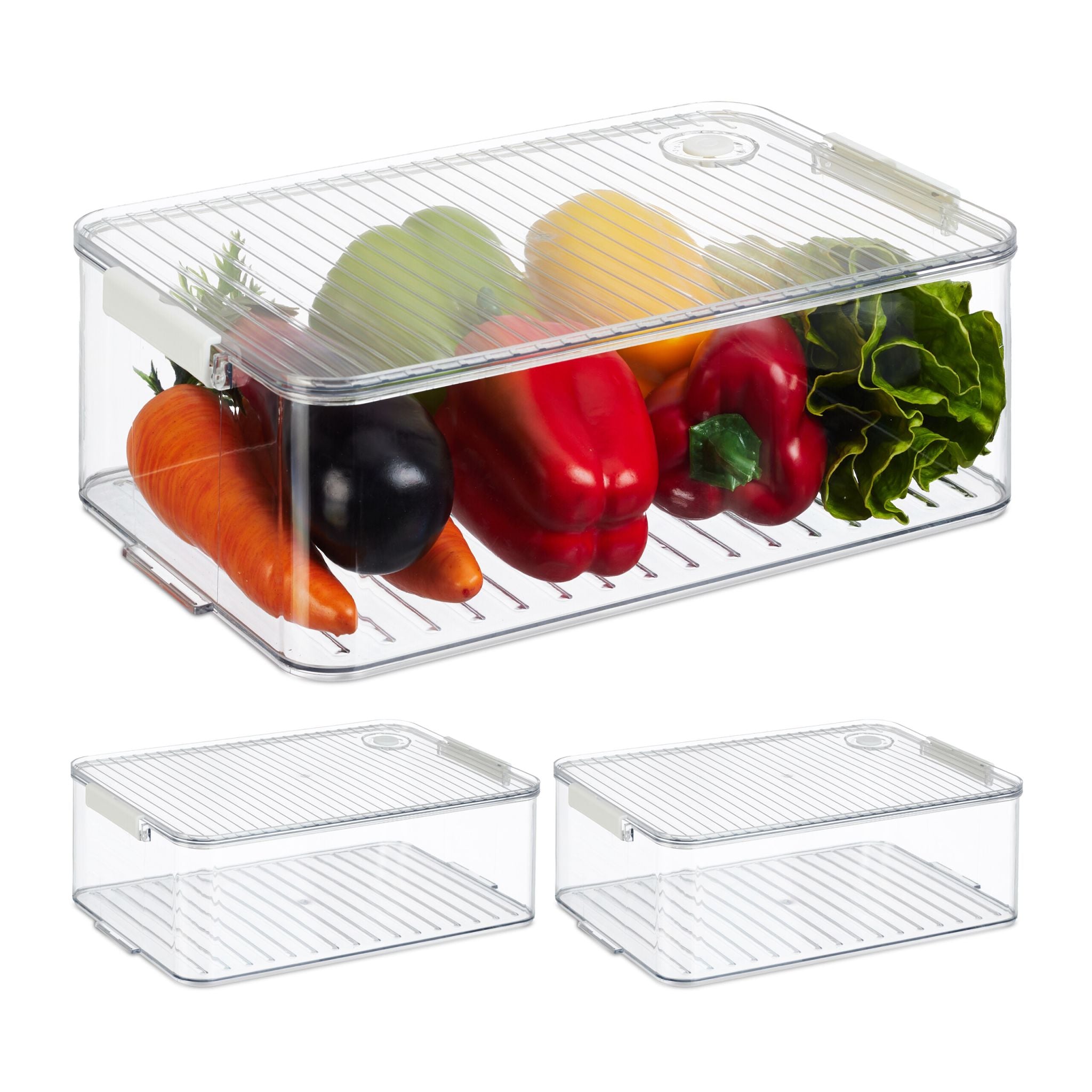 Kühlschrank Organizer 3er-Set Weiss-Transparent von Relaxdays