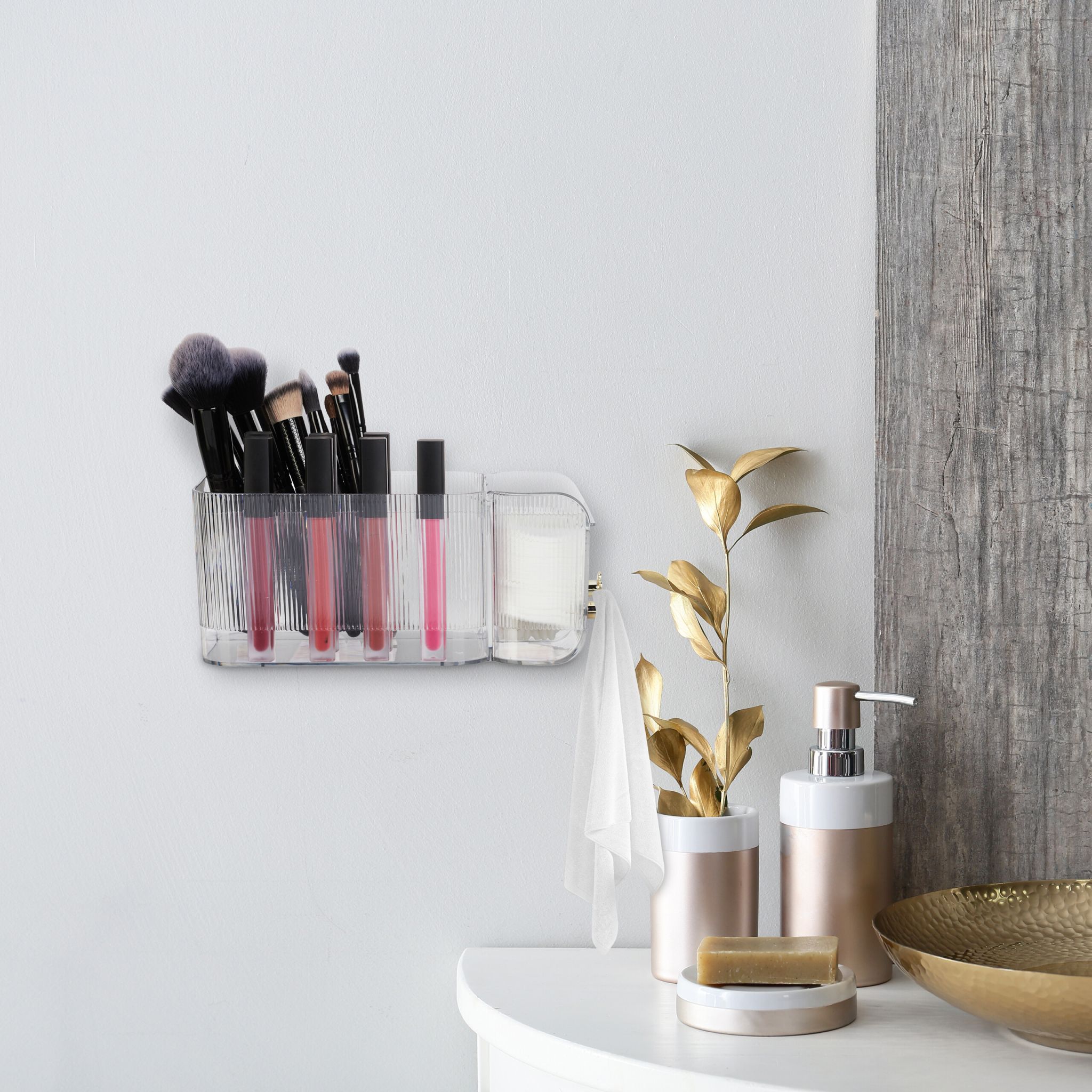 Kosmetik Organizer Wand Gold-Transparent von Relaxdays