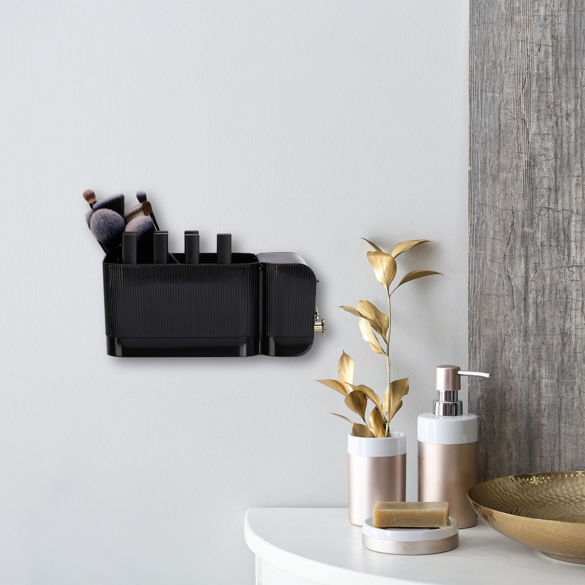 Kosmetik Organizer Wand Gold-Schwarz von Relaxdays