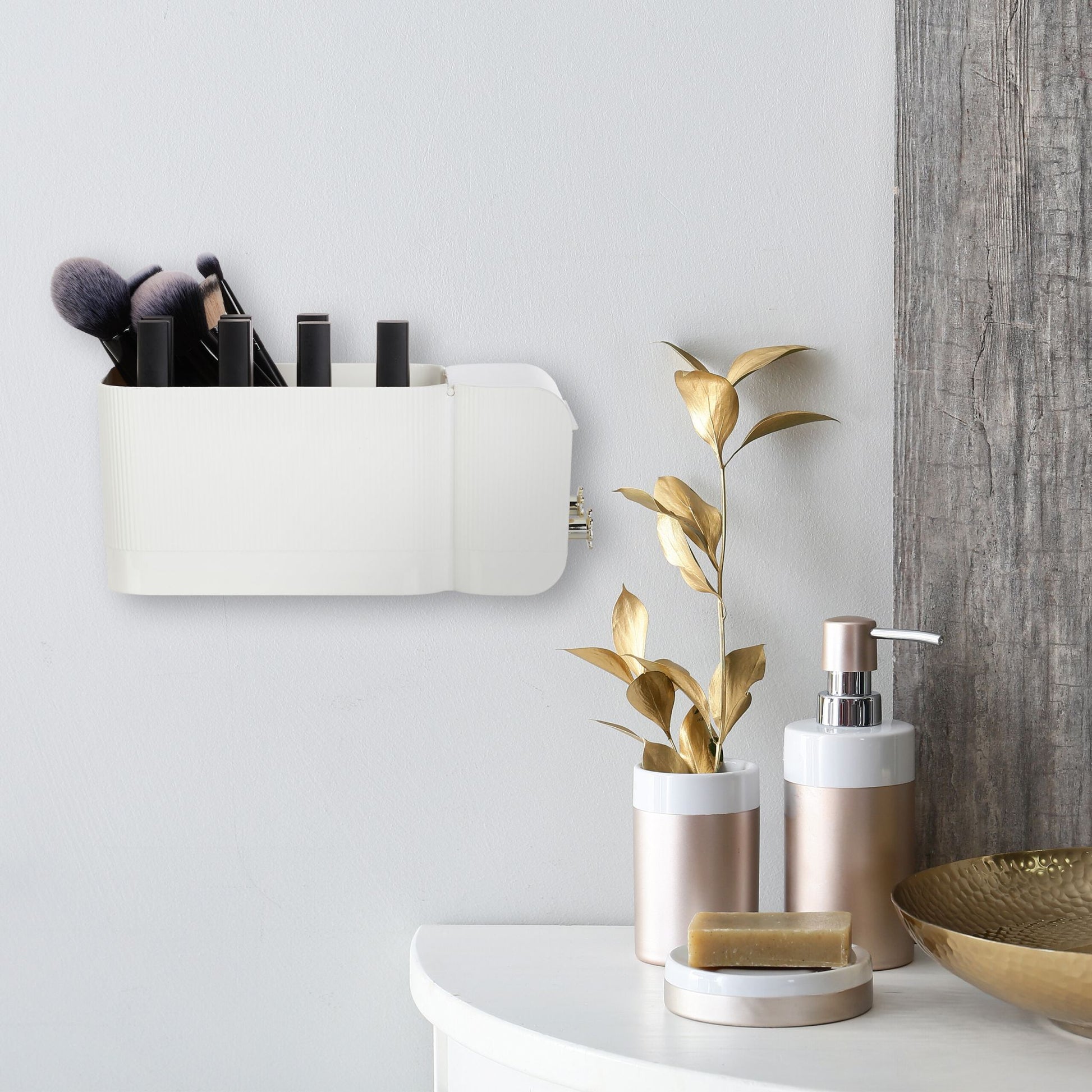Kosmetik Organizer Wand Weiss-Gold von Relaxdays