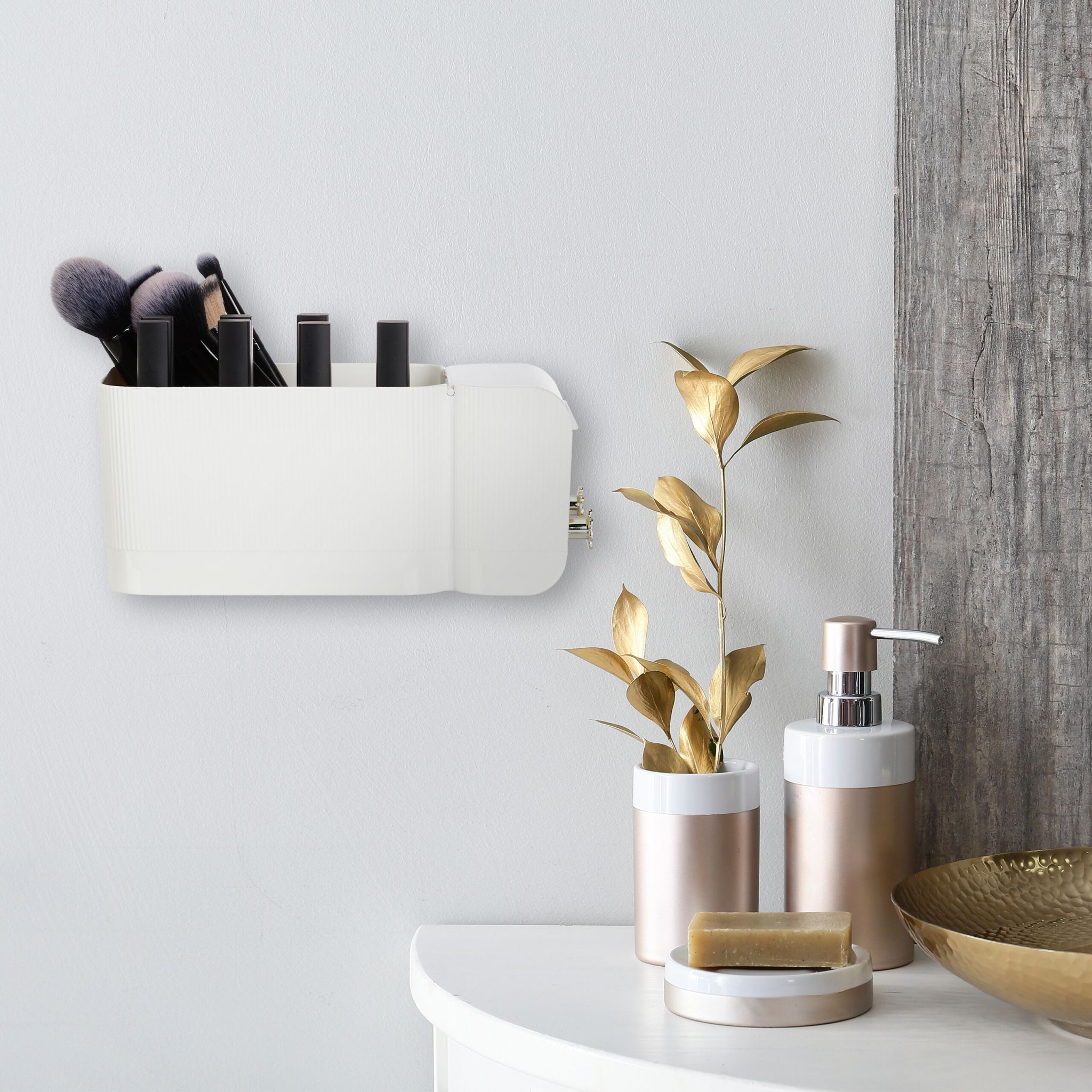 Kosmetik Organizer Wand Weiss-Gold von Relaxdays