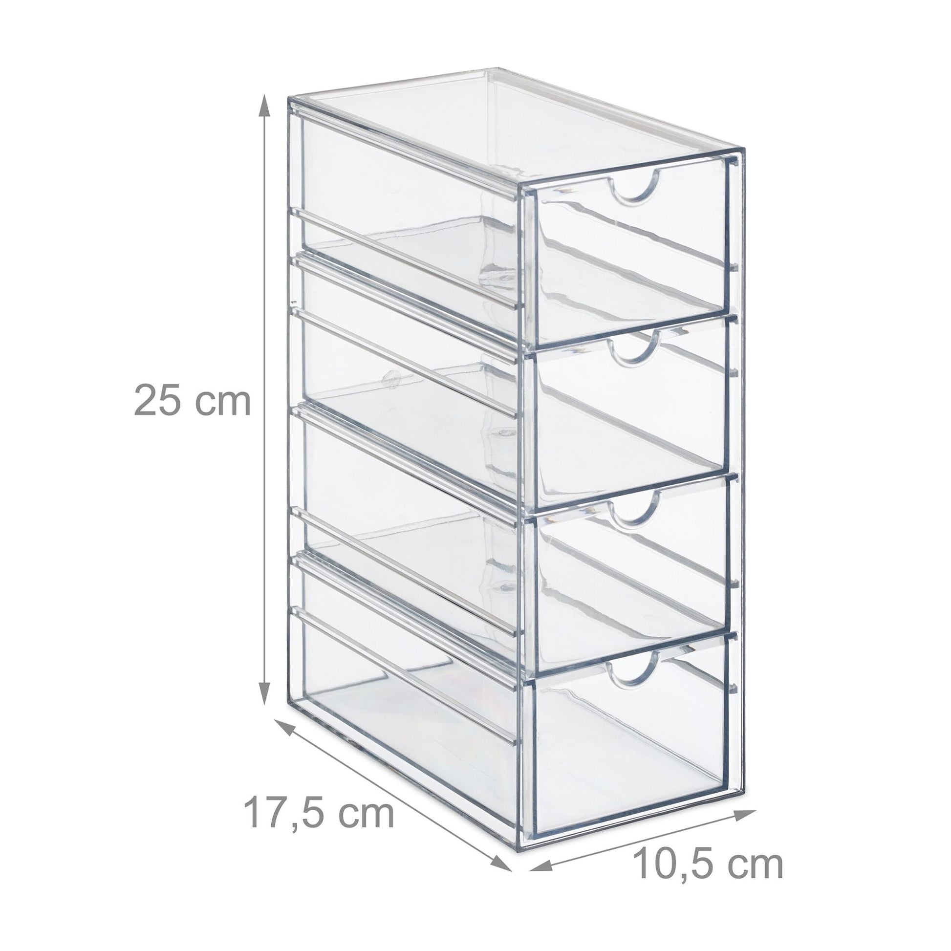 Schubladenbox mit 4 Fächern Transparent von Relaxdays