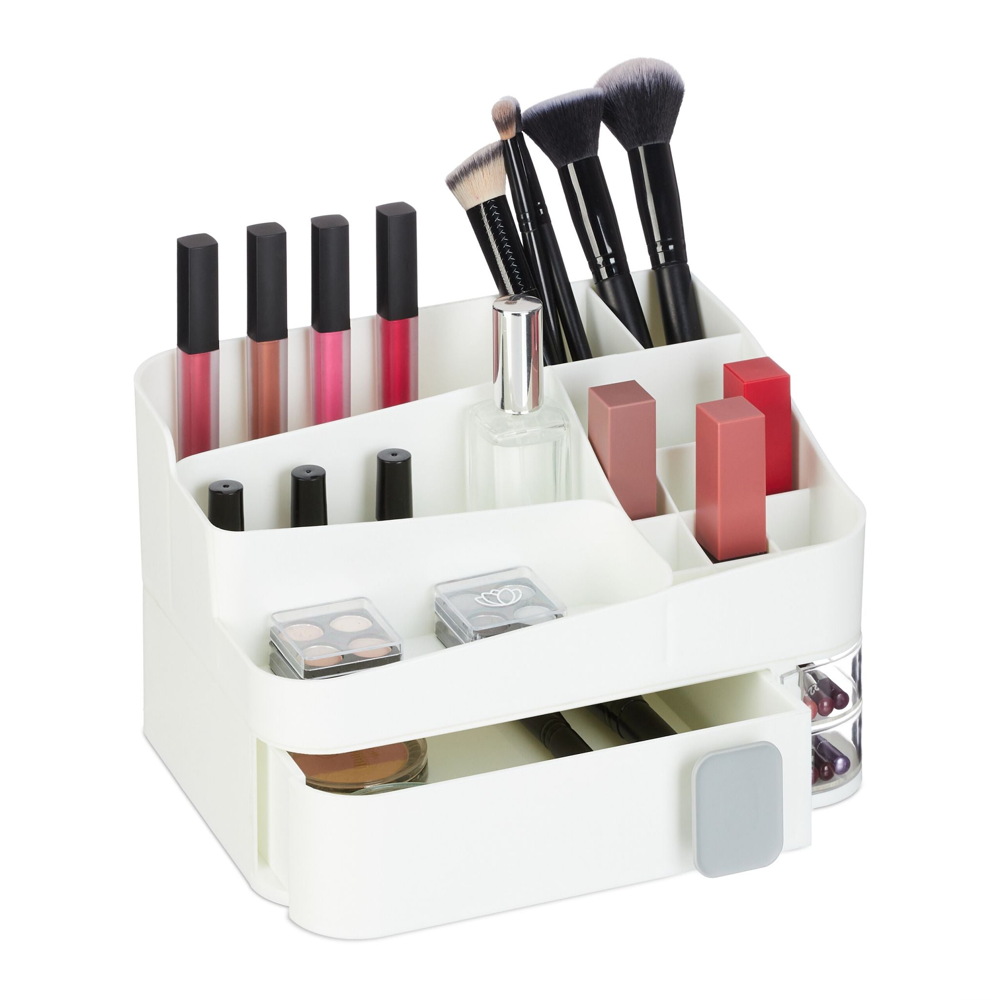 Make Up Organizer mit Schublade Weiss-Transparent-Grau von Relaxdays