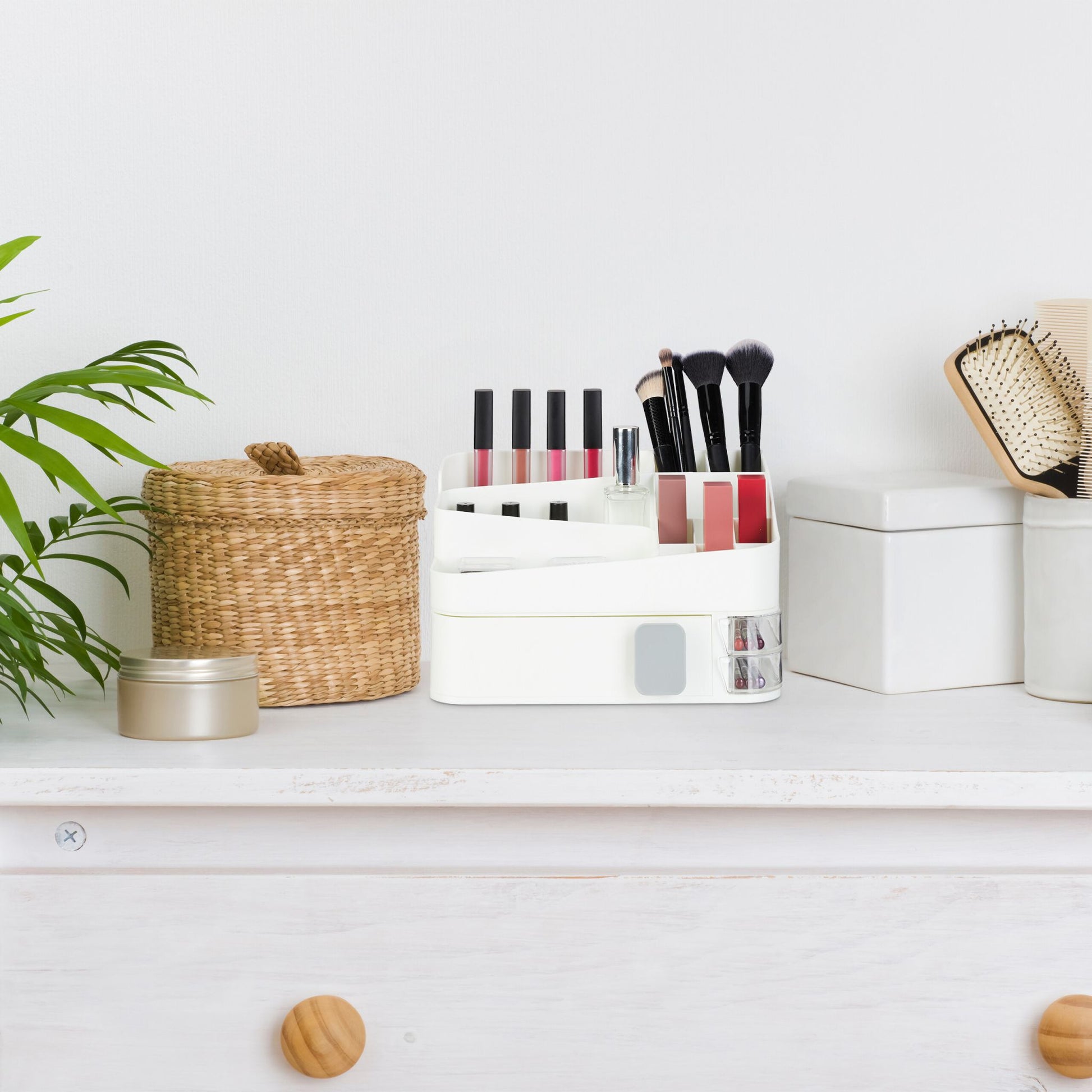 Make Up Organizer mit Schublade Weiss-Transparent-Grau von Relaxdays