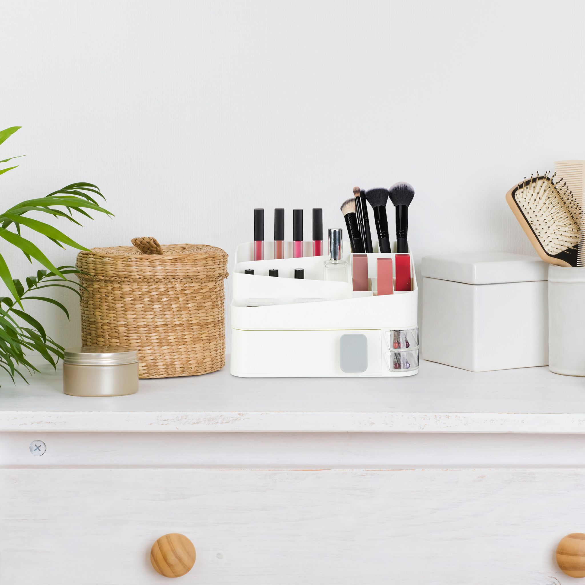 Make Up Organizer mit Schublade Weiss-Transparent-Grau von Relaxdays